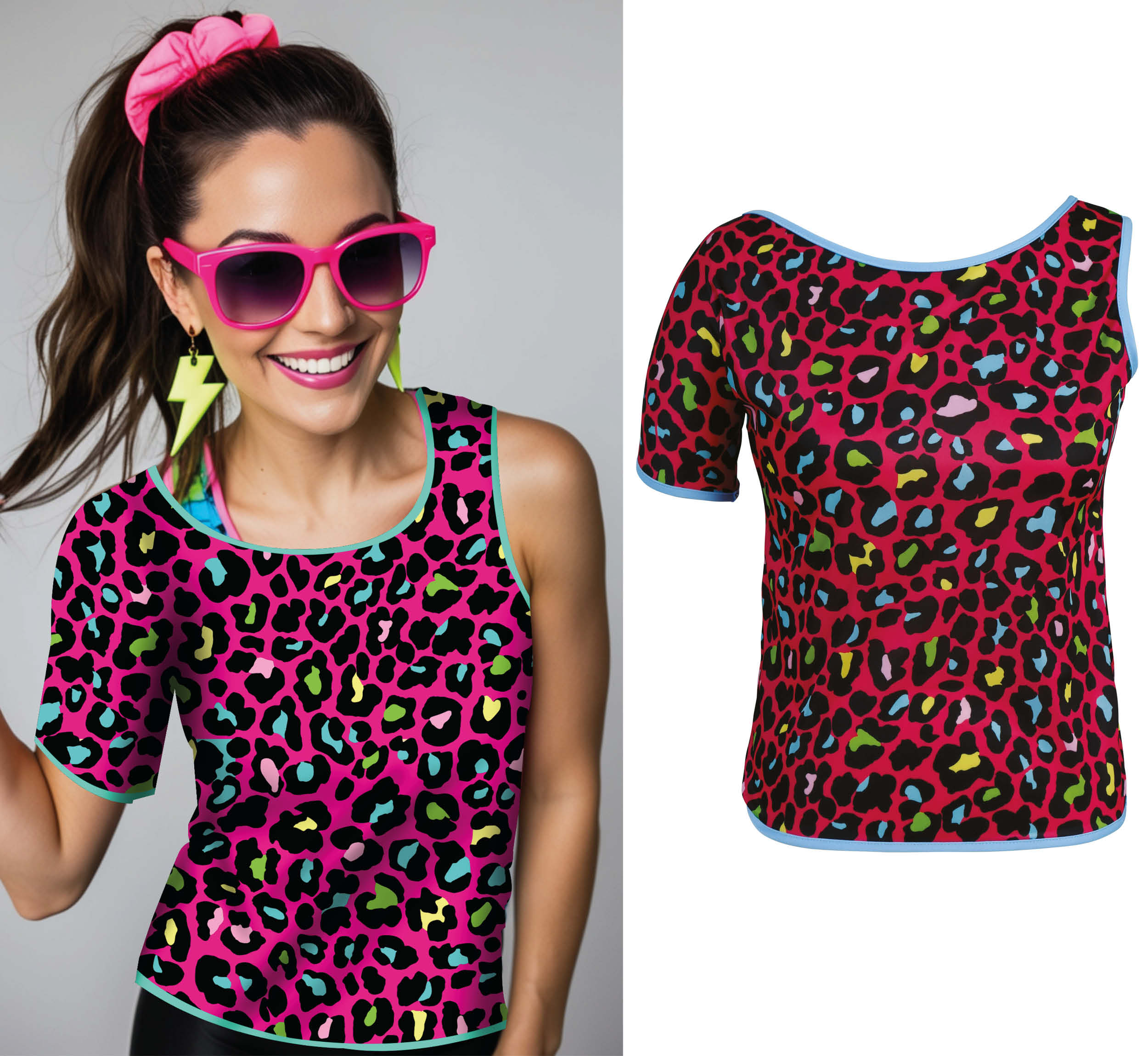 GP27440 – Disco Wild Leopard Style 80s Party – Größe: 42 - 44 (L) – Farbe: Mehrfarbig
