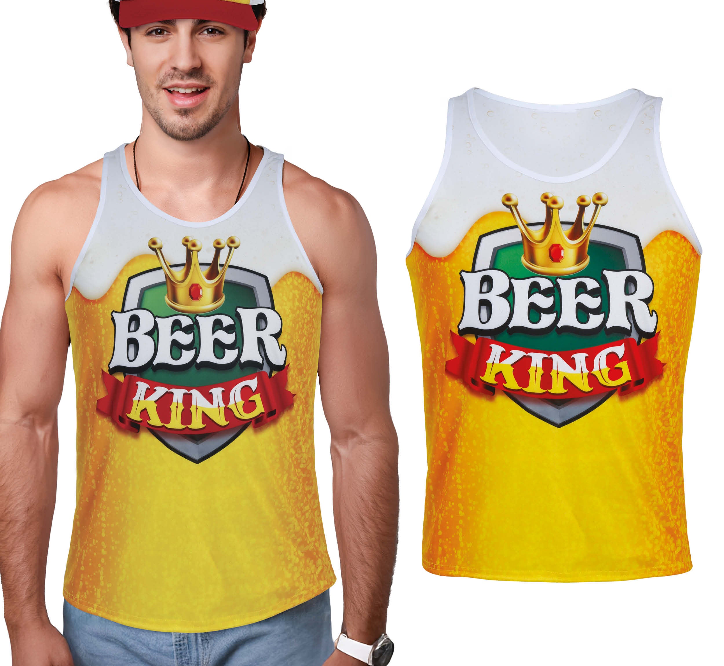 GP27446 – Bier König Kostüm Tank Top – Größe: 52 - 54 (L) – Farbe: Mehrfarbig