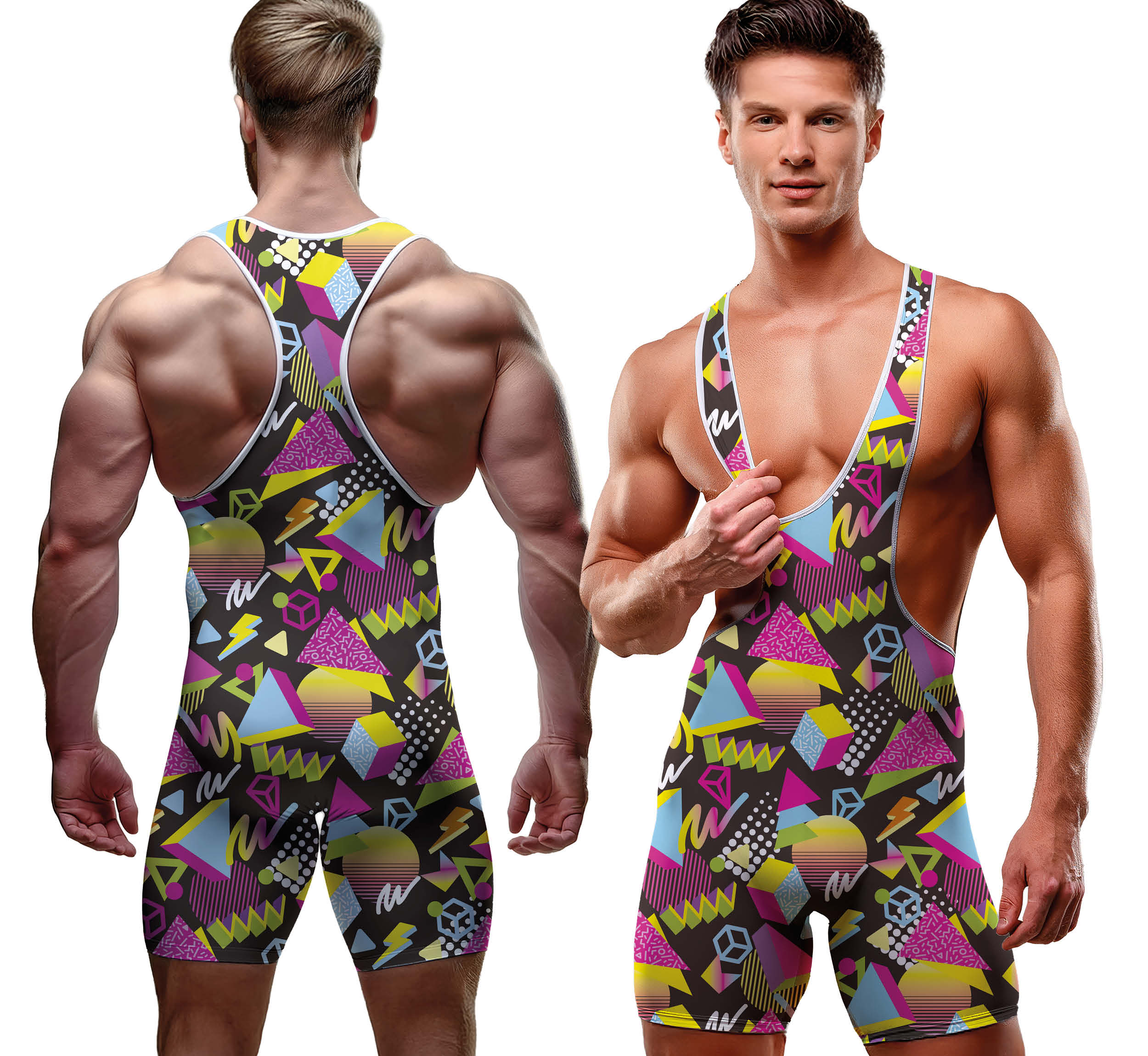 GP27448 – 80s Power Look Jumpsuit Retro Outfit – Größe: 52 - 54 (L) – Farbe: Mehrfarbig