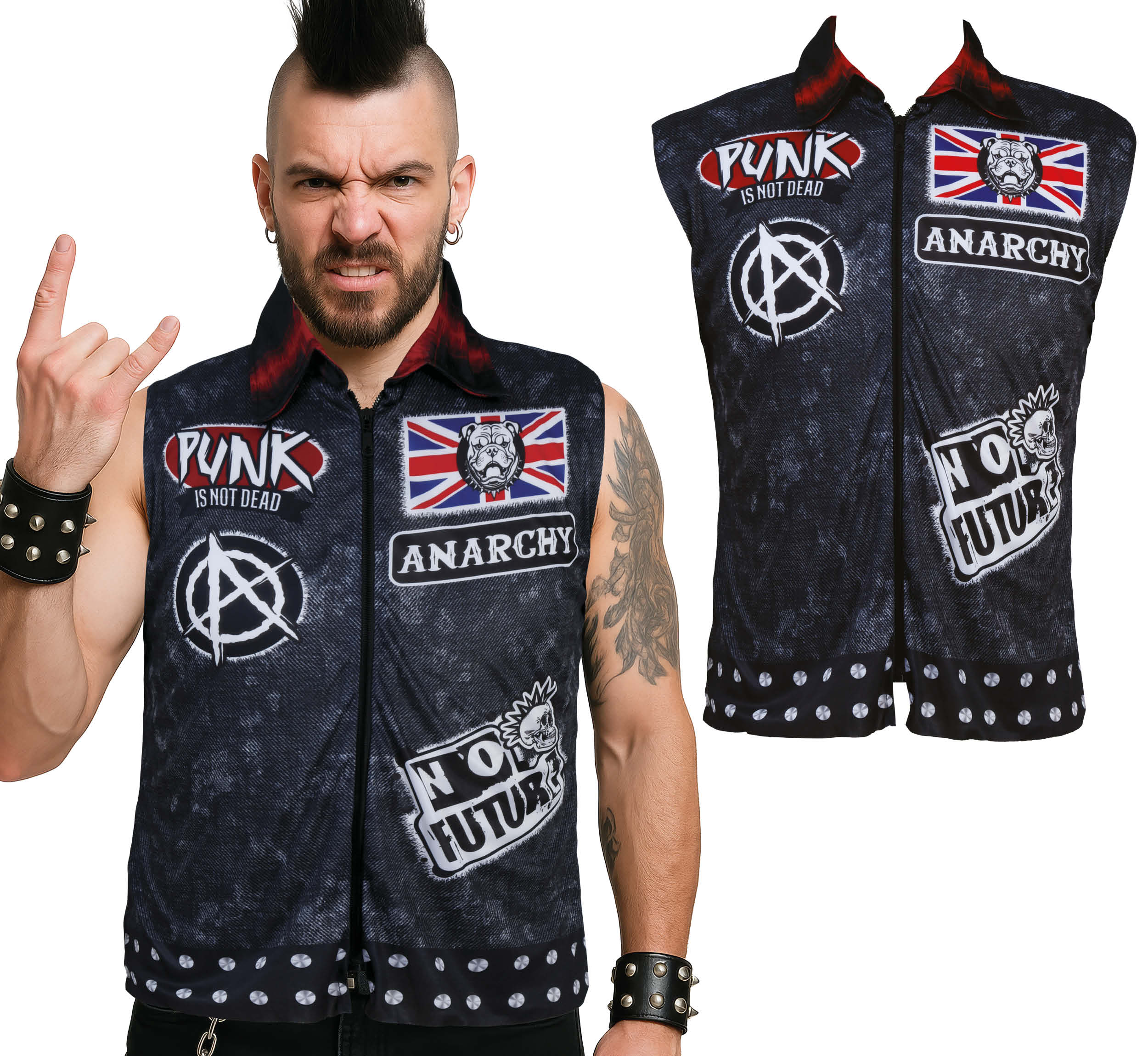 GP27455 – Punk Weltkulturen Gilet Anarchie – Größe: 52 - 54 (L), 48 - 50 (M) – Farbe: Mehrfarbig