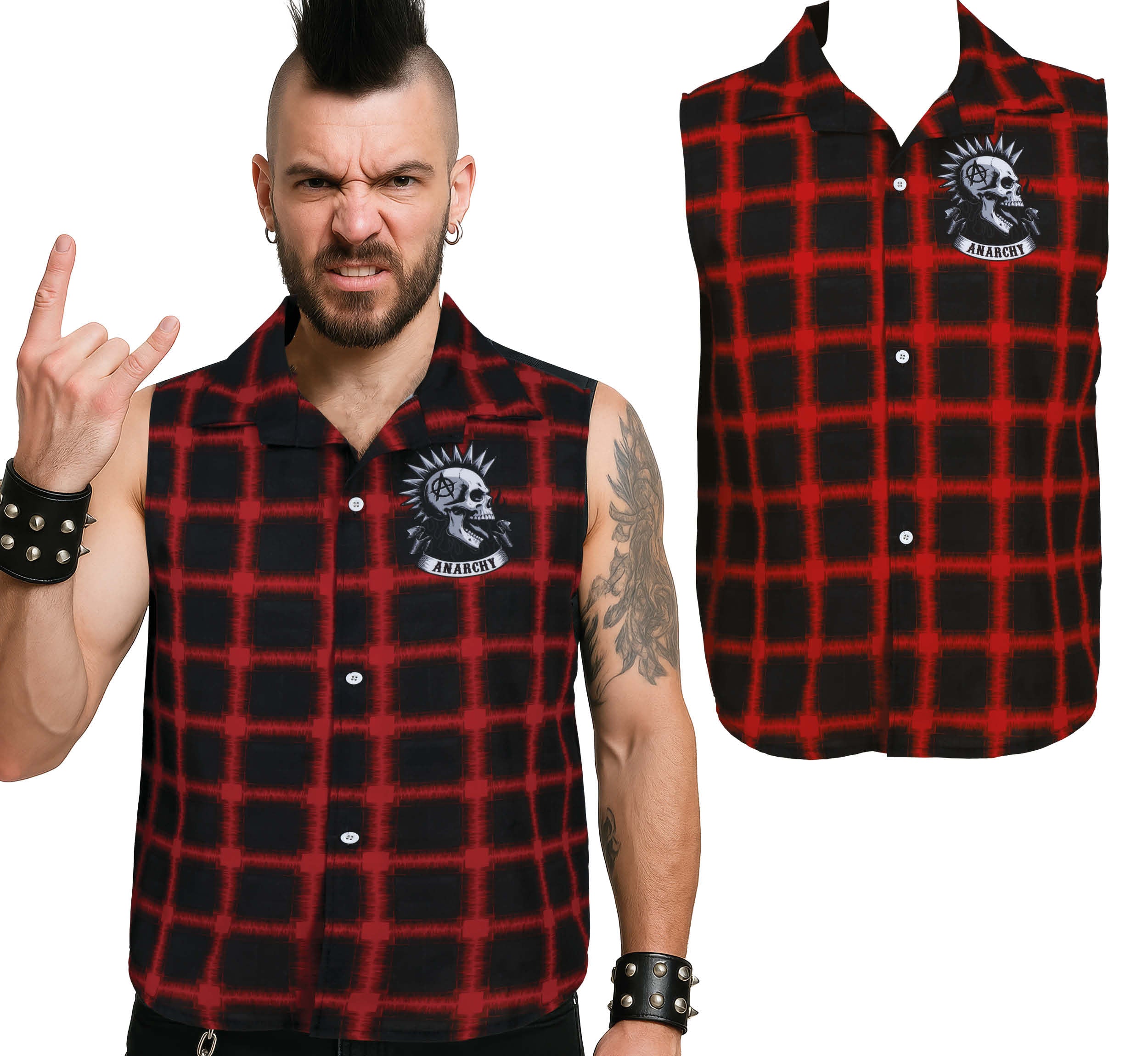 GP27457 – Punk Hemd Anarchie Plaid Rot Schwarz – Größe: 52 - 54 (L), 48 - 50 (M) – Farbe: Mehrfarbig