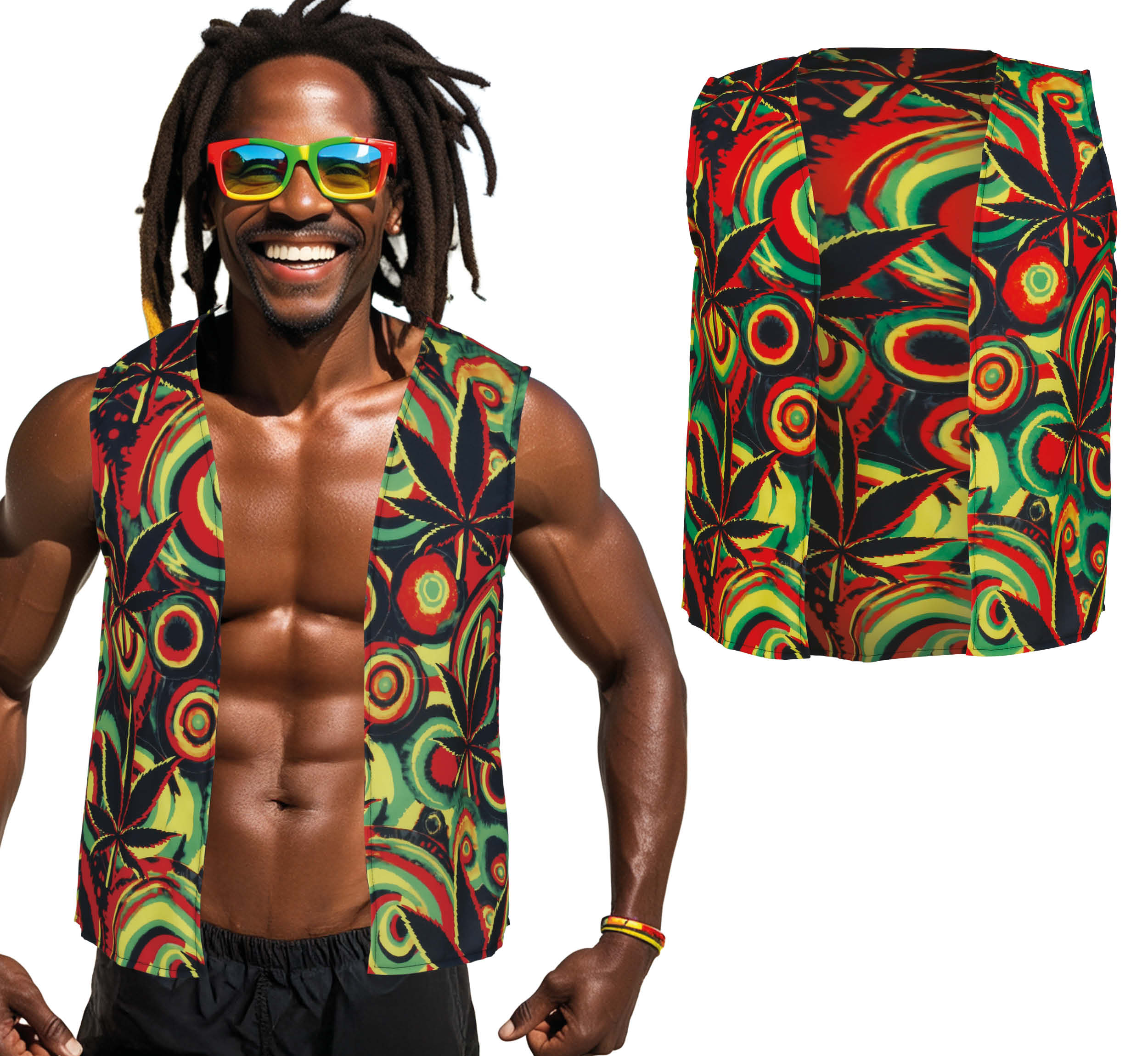 GP27458 – Rastafari Karneval Weste Farbenfrohes – Größe: 52 - 54 (L) – Farbe: Mehrfarbig