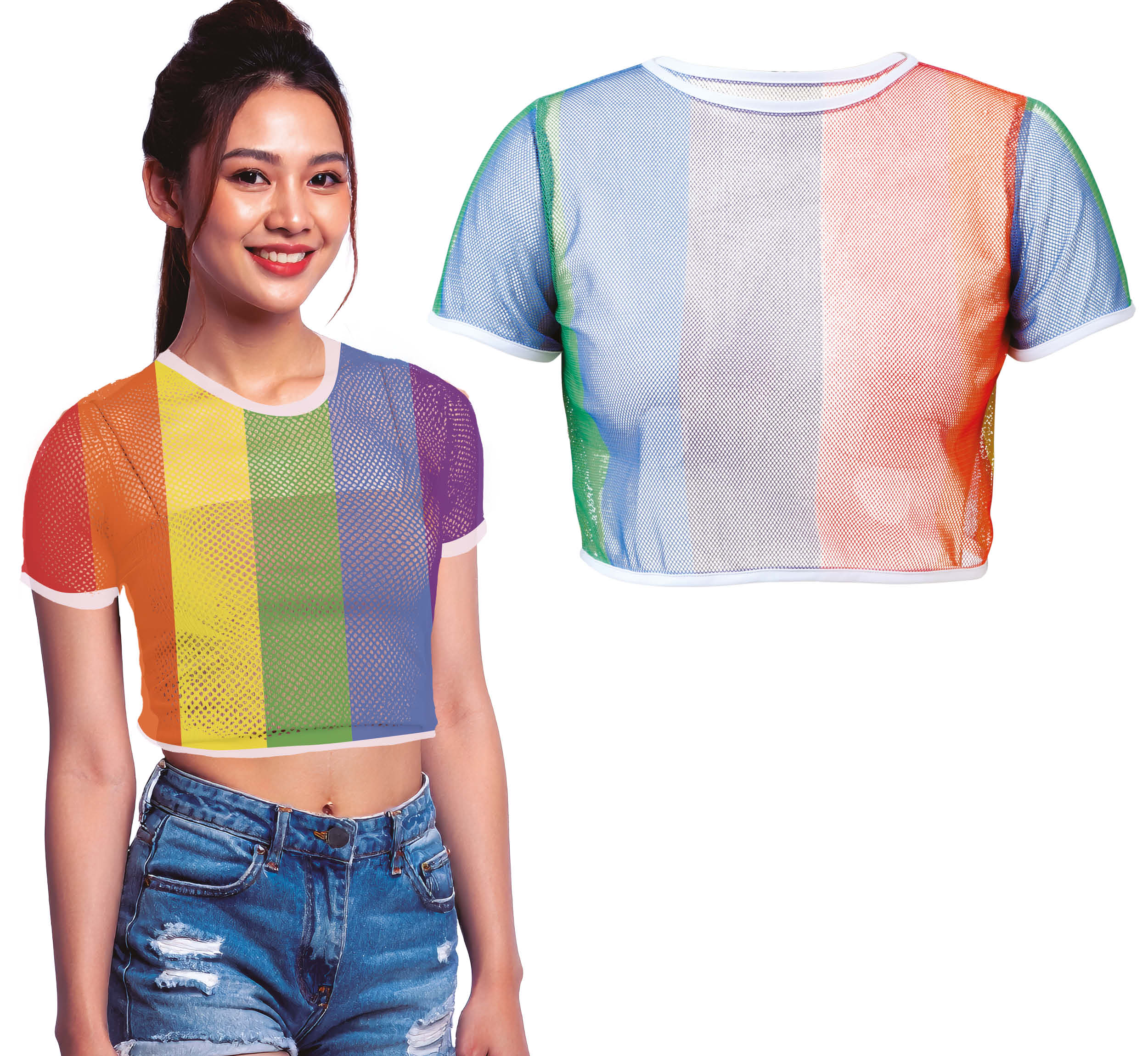 GP27461 – Regenbogen Mode Festival Oberteil – Größe: 38 - 40 (M), 42 - 44 (L) – Farbe: Mehrfarbig