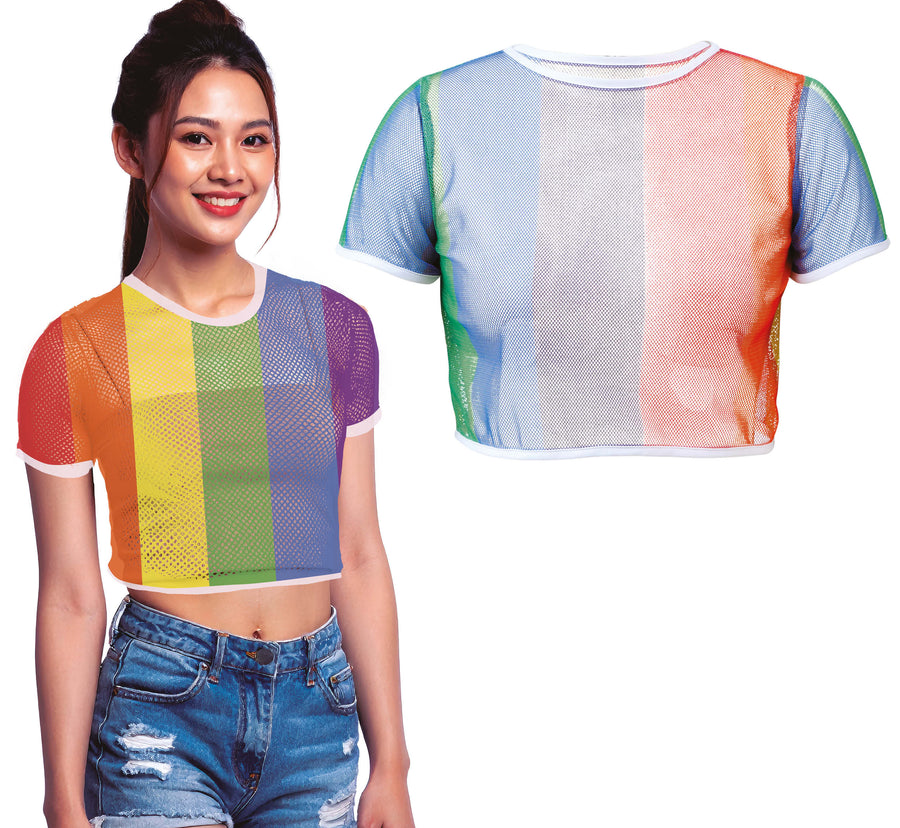 Regenbogen Netz Croptop für Damen