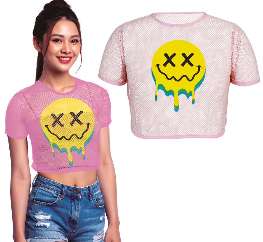 Acid Netzshirt für Damen mit Grinsegesicht