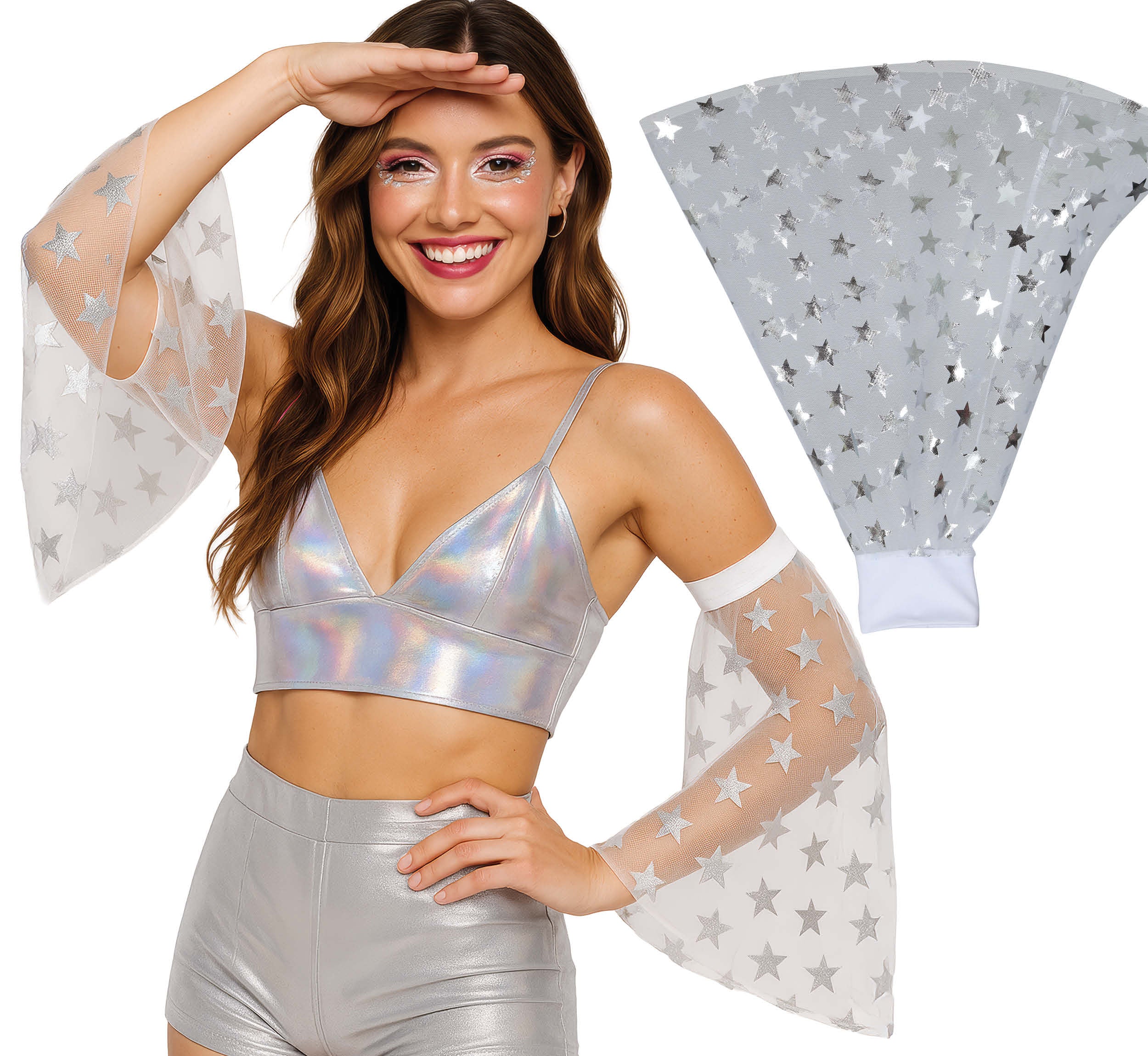 GP27473 – Disco Glamour 70er Jahre Karneval – Farbe: Weiß / Silber