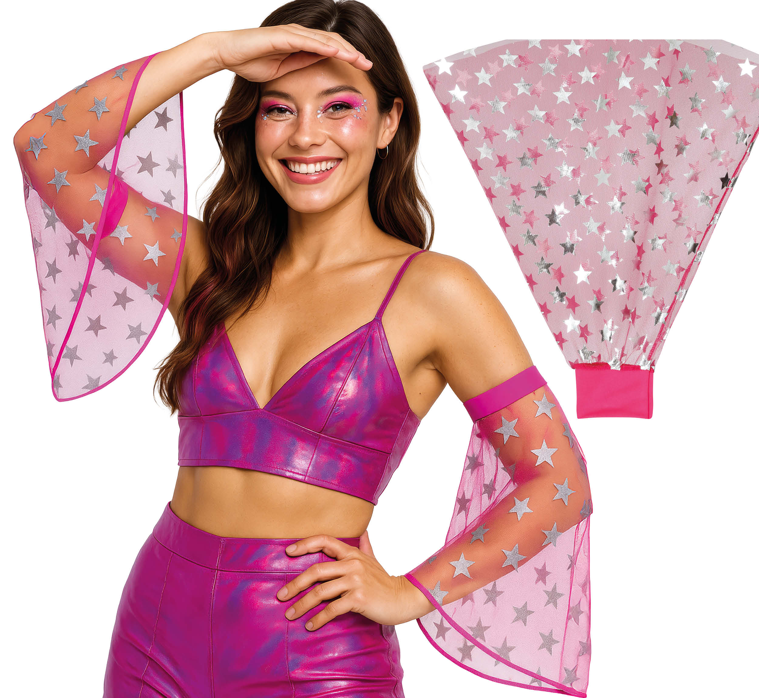 GP27474 – Disco Glamour Karneval Kostüm 70s Party – Farbe: Pink / Metallic
