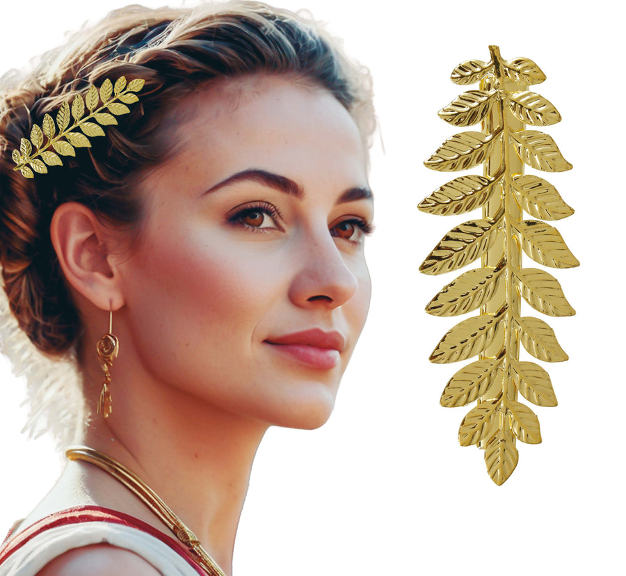 Lorbeer Haarspange für Erwachsene gold 9 cm