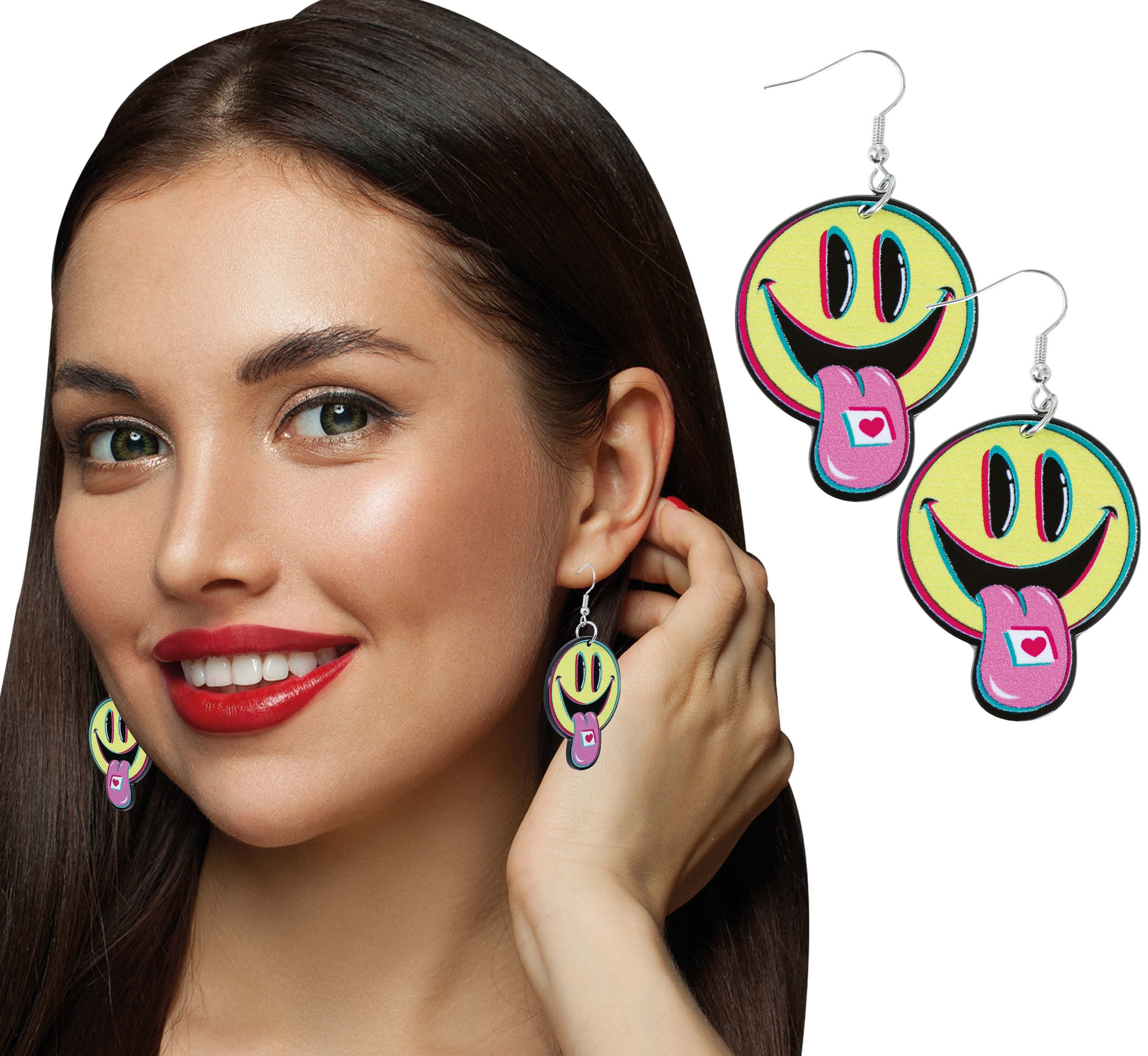 GP27491 – Lustiger Emoji Ohrschmuck Für Karneval – Farbe: Mehrfarbig