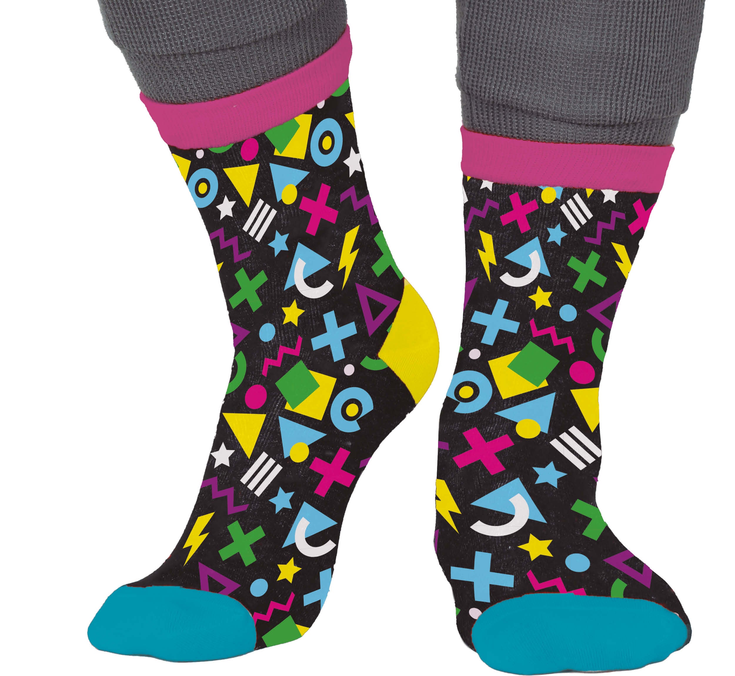 GP27505 – 80S Karneval Socken Bunte Muster – Größe: 37 - 41, 42 - 48 – Farbe: Mehrfarbig