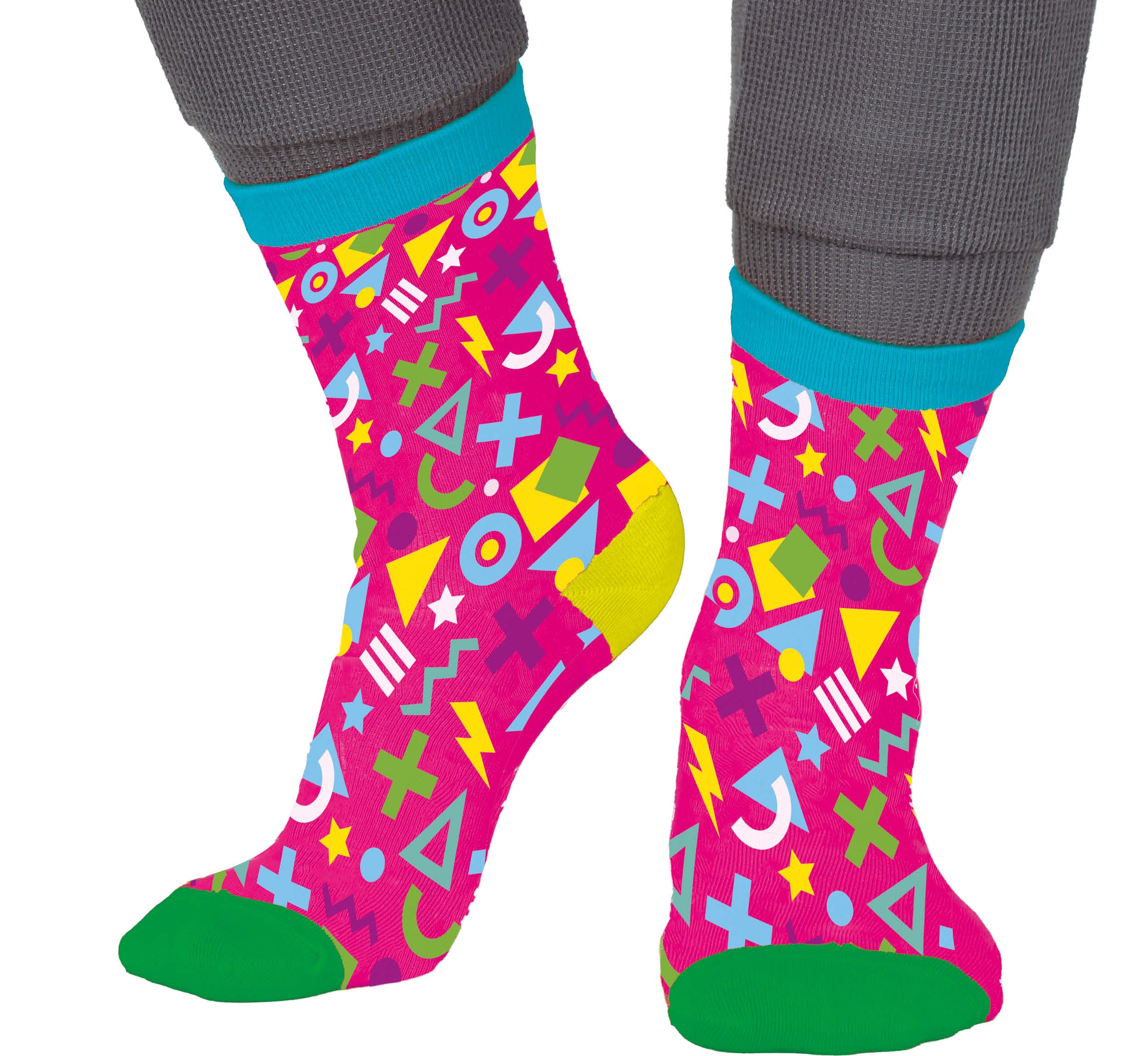 GP27507 – 80S Retro Socken Pink Neon Karneval Bunt – Größe: 37 - 41, 42 - 48 – Farbe: Mehrfarbig