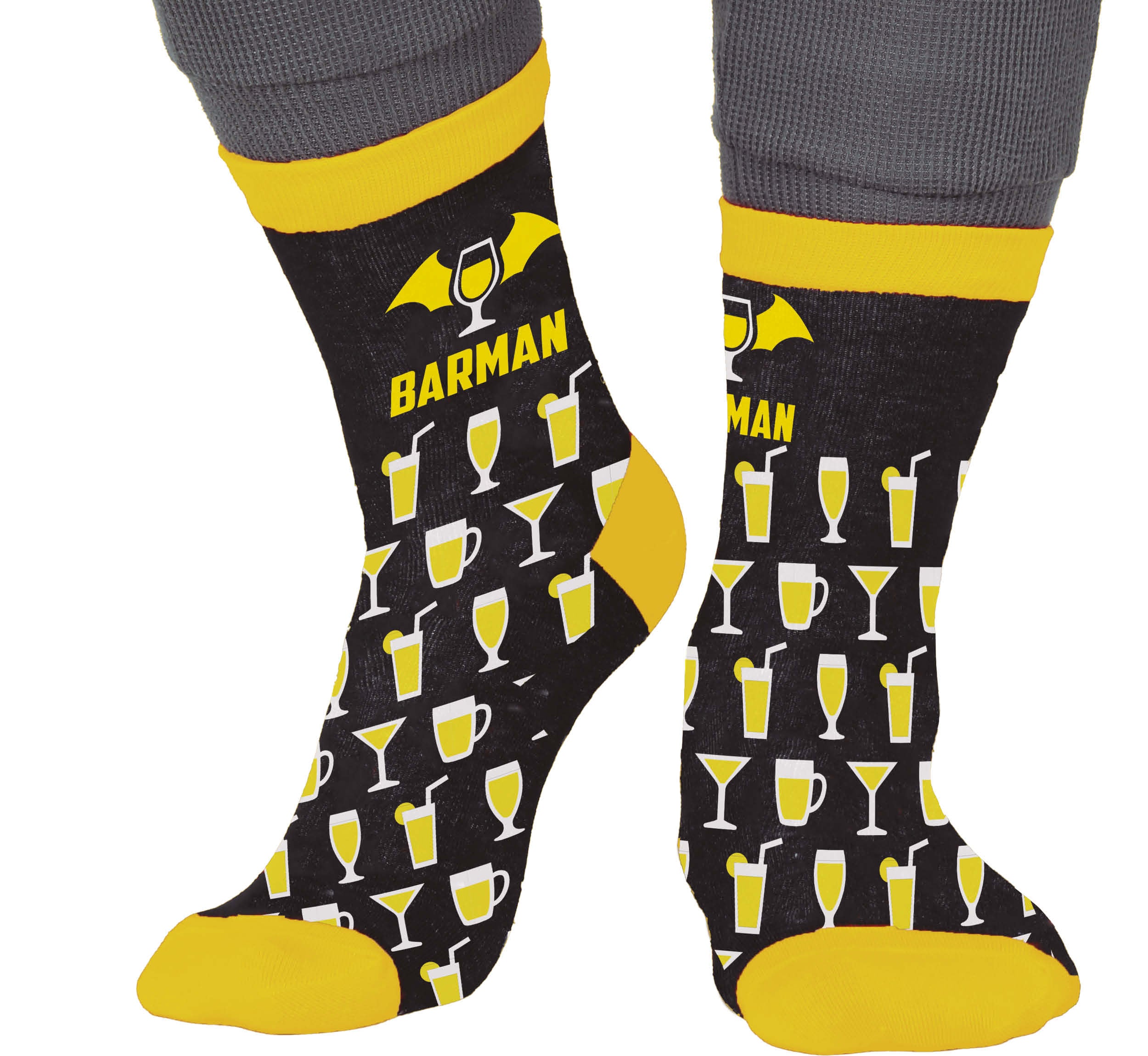 GP27509 – Bierzeit Socken Karneval Cooles Design – Größe: 37 - 41, 42 - 48 – Farbe: Schwarz / Gelb