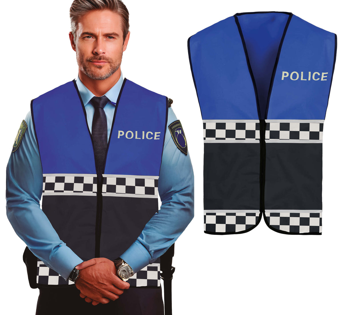 GP27526 – Polizei Einsatz Weste Blau Kostüm – Farbe: Mehrfarbig