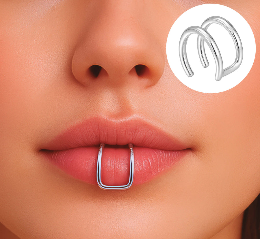 Fake Lippenpiercing für Erwachsene 15 mm silber