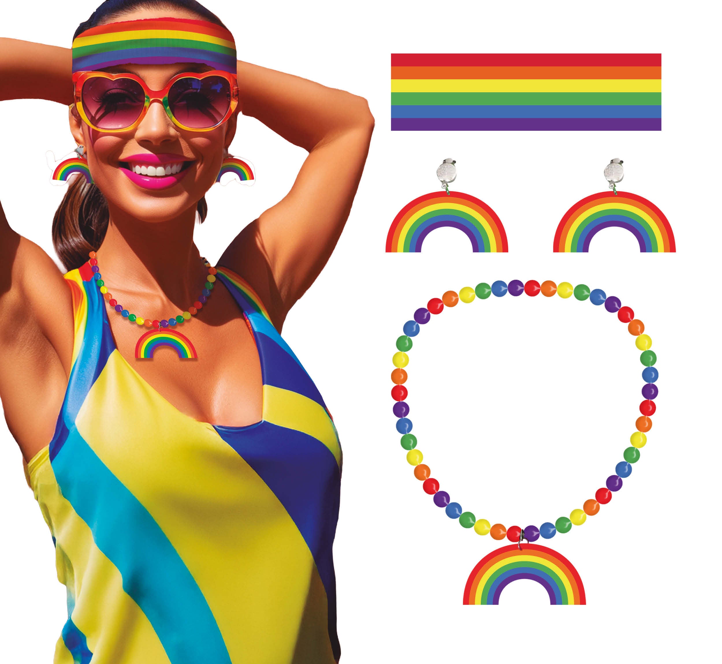 GP27547 – Regenbogen Karneval Schmuckset Halskette – Farbe: Mehrfarbig