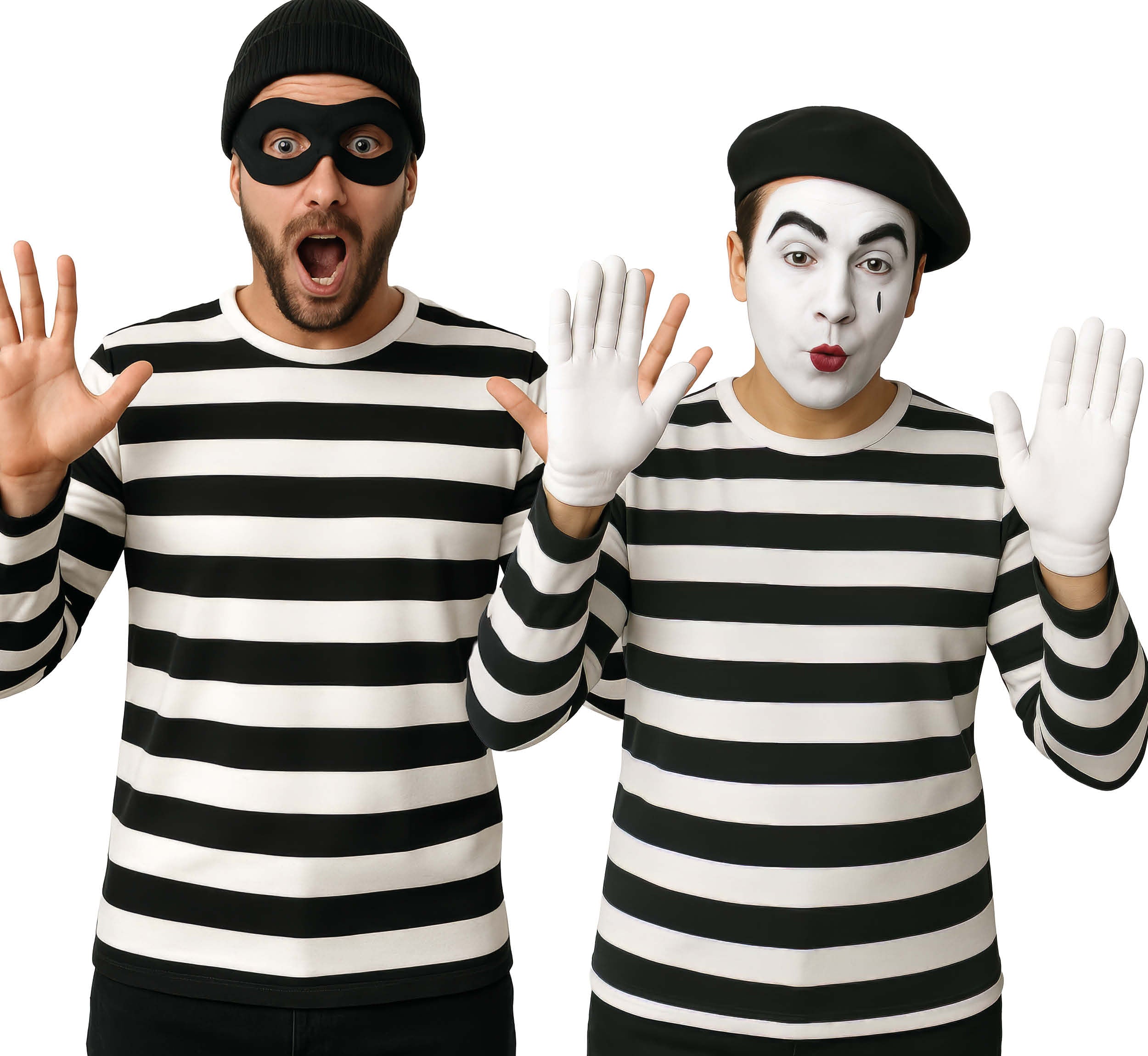 GP27552 – Clown Abenteuer Streifenshirt Karneval – Größe: 48 - 50 (M), 52 - 54 (L) – Farbe: Weiß / Schwarz
