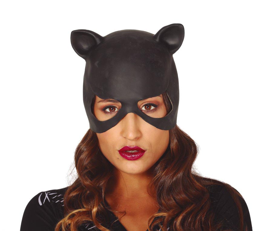 Latex Katzenmaske für Damen schwarz mit Ohren