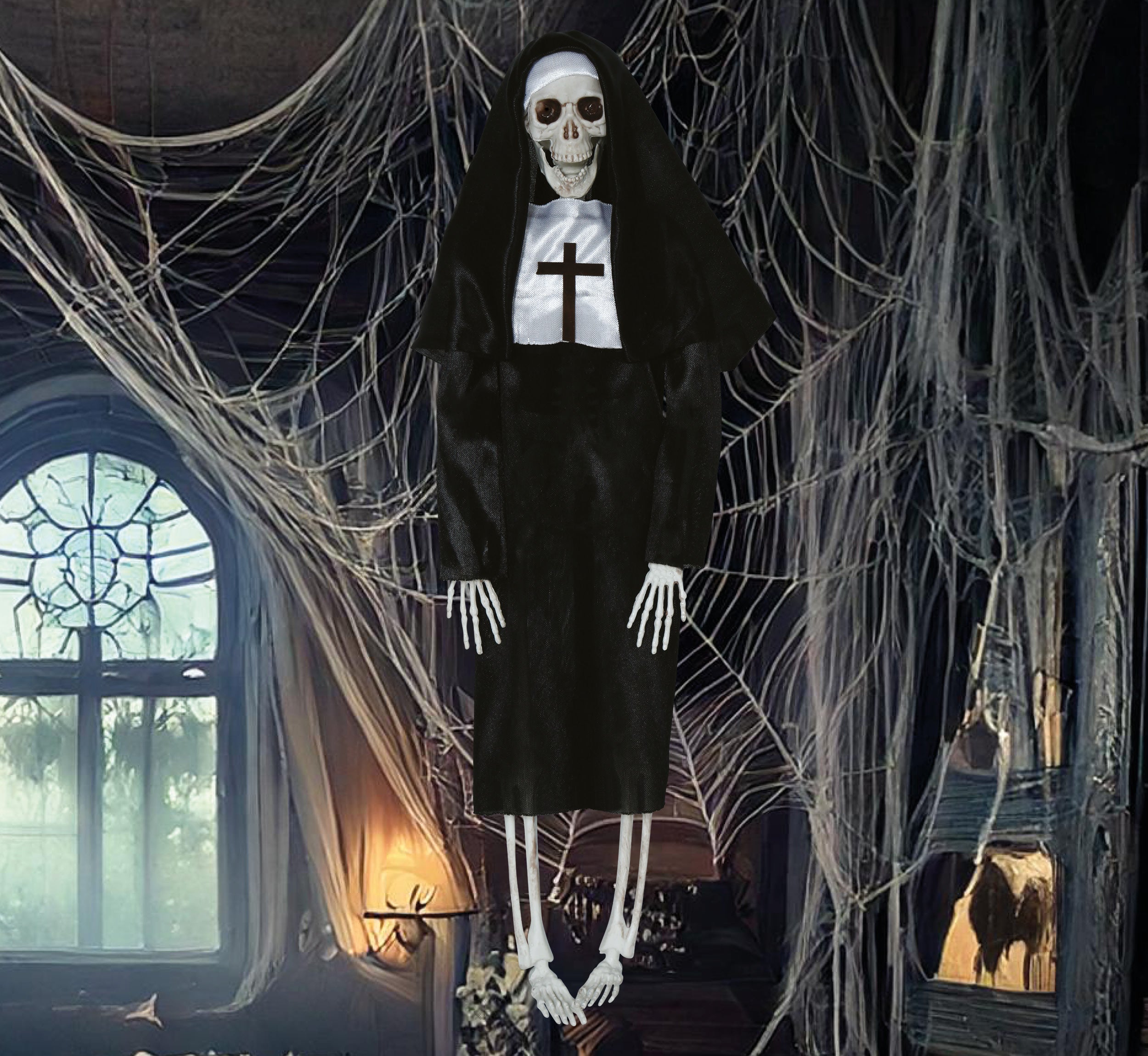 GP29003 – Skelett Nonne Halloween Dekoration – Farbe: Schwarz / Weiß