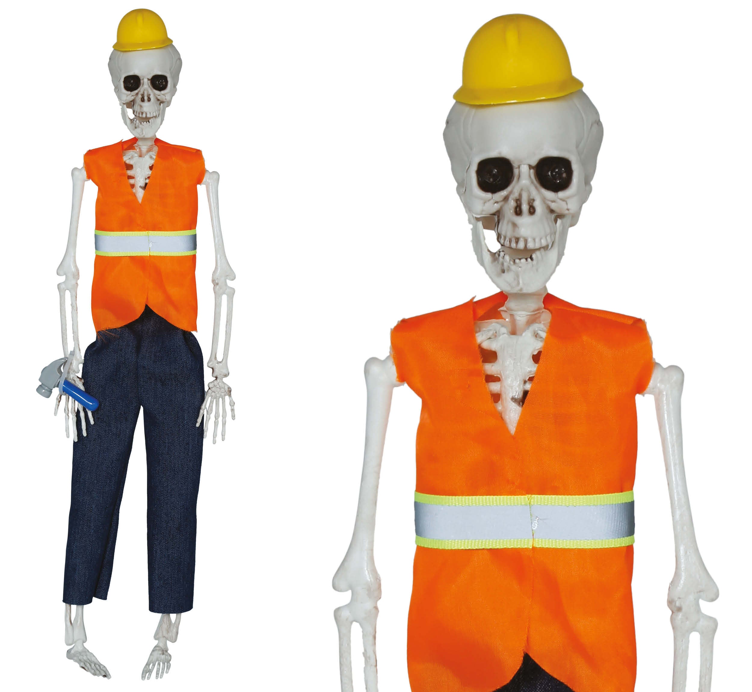 GP29011 – Skelett Bauarbeiter Figur Halloween – Farbe: Orange / Blau