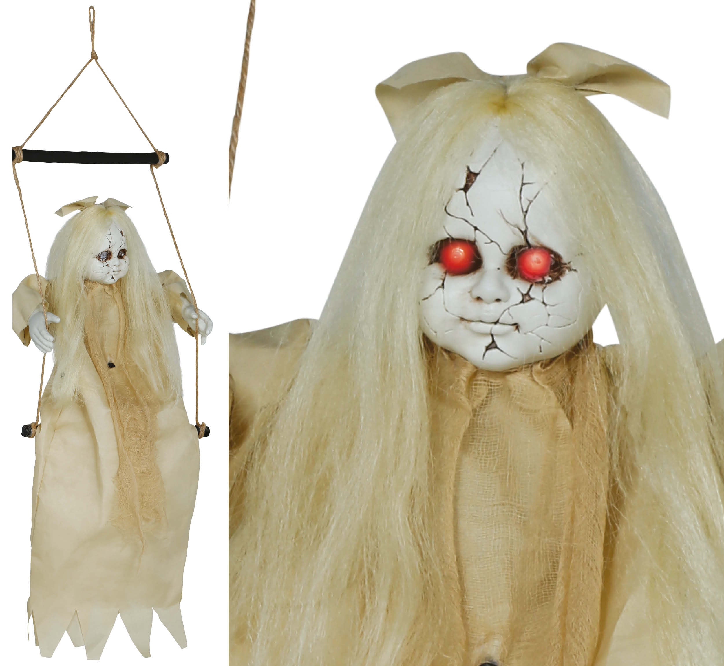 GP29026 – Halloween Schaukelnde Geisterfigur Gruseldeko – Farbe: Beige
