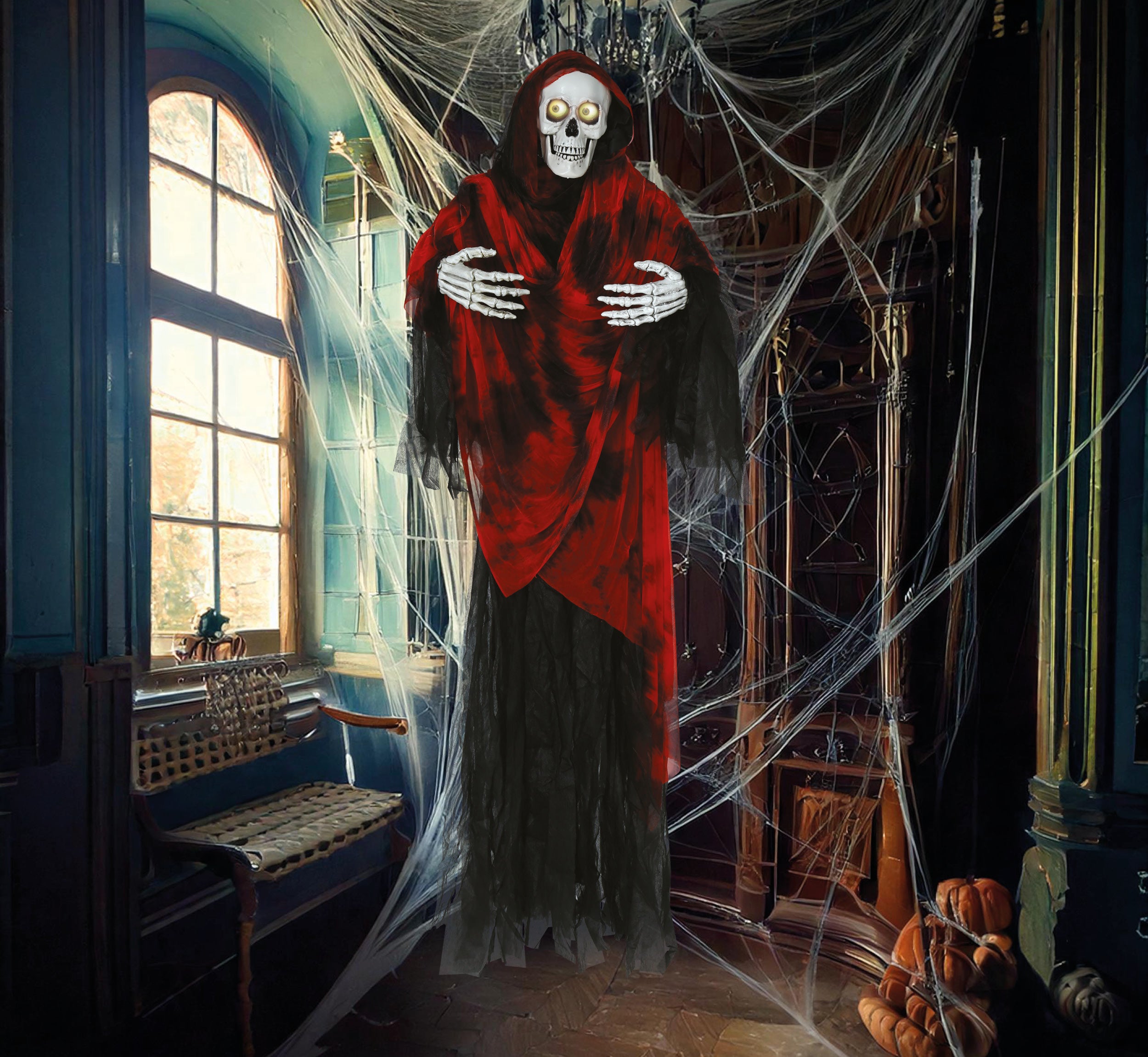 GP29032 – Skelett Halloween Hängedekoration Zombie – Farbe: Schwarz / Rot