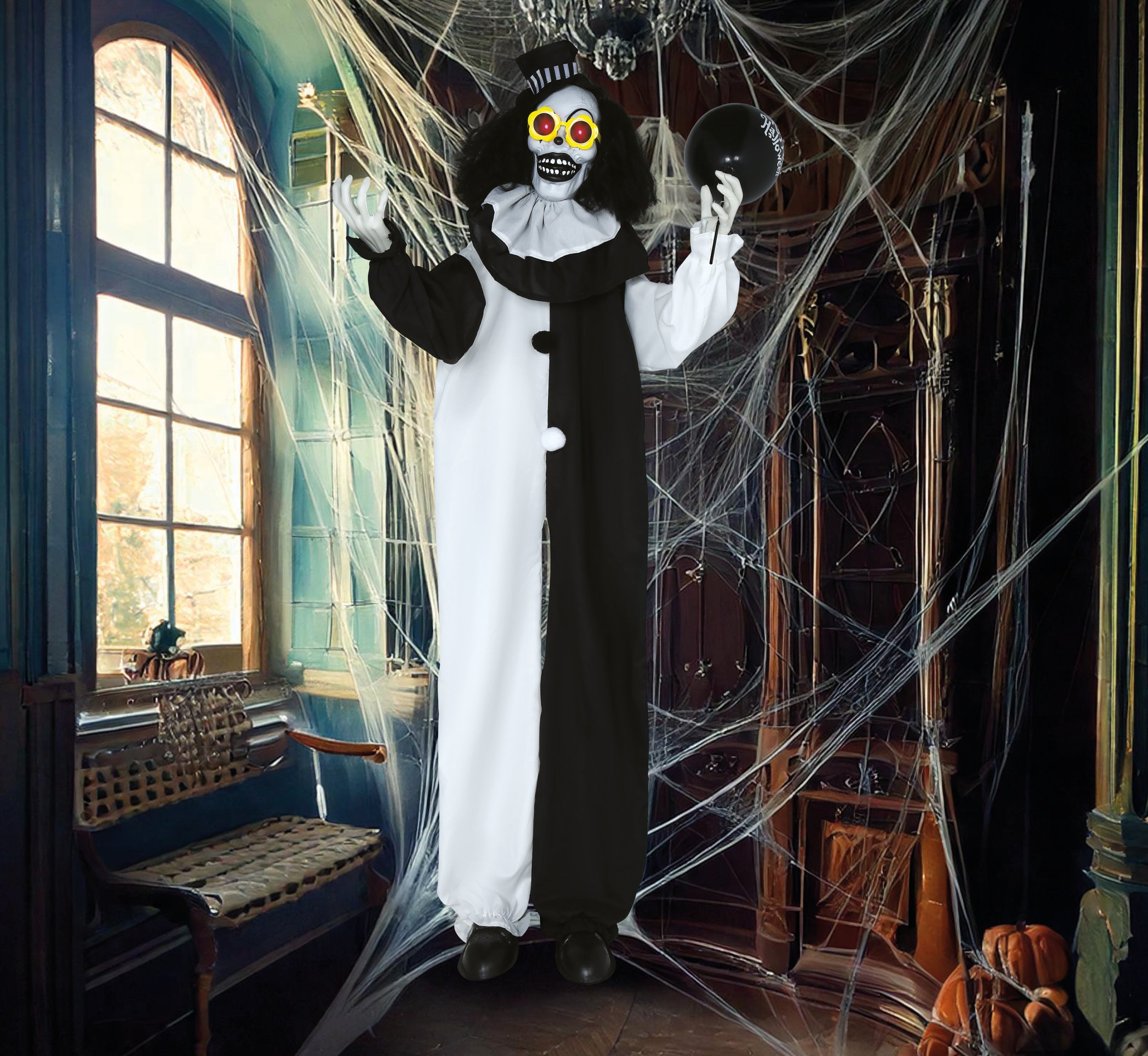GP29040 – Clown Horrorfigur Halloween Dekoration – Farbe: Weiß / Schwarz