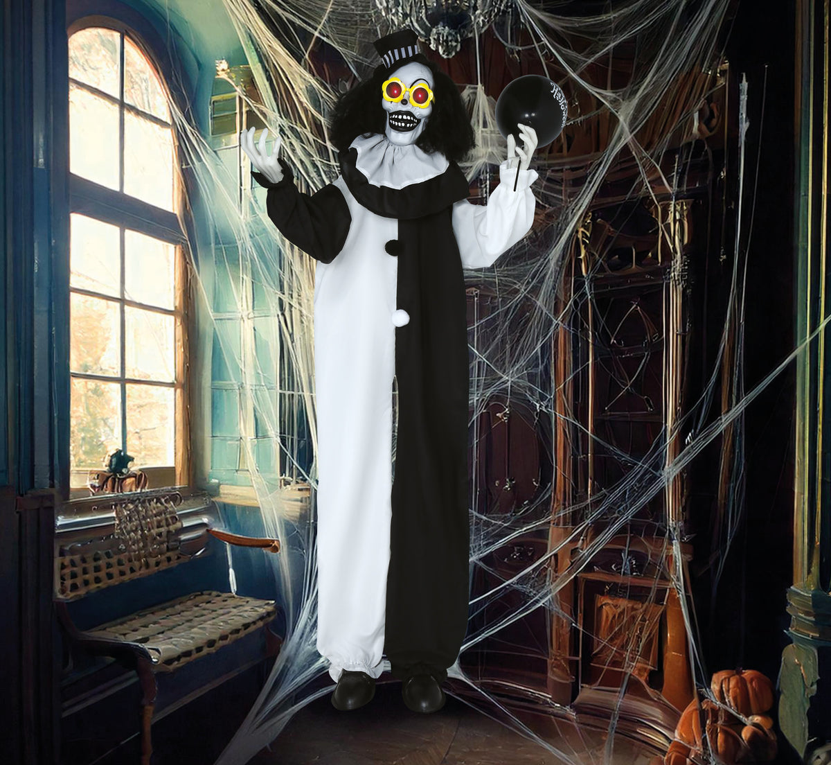 GP29040 – Clown Horrorfigur Halloween Dekoration – Farbe: Weiß / Schwarz