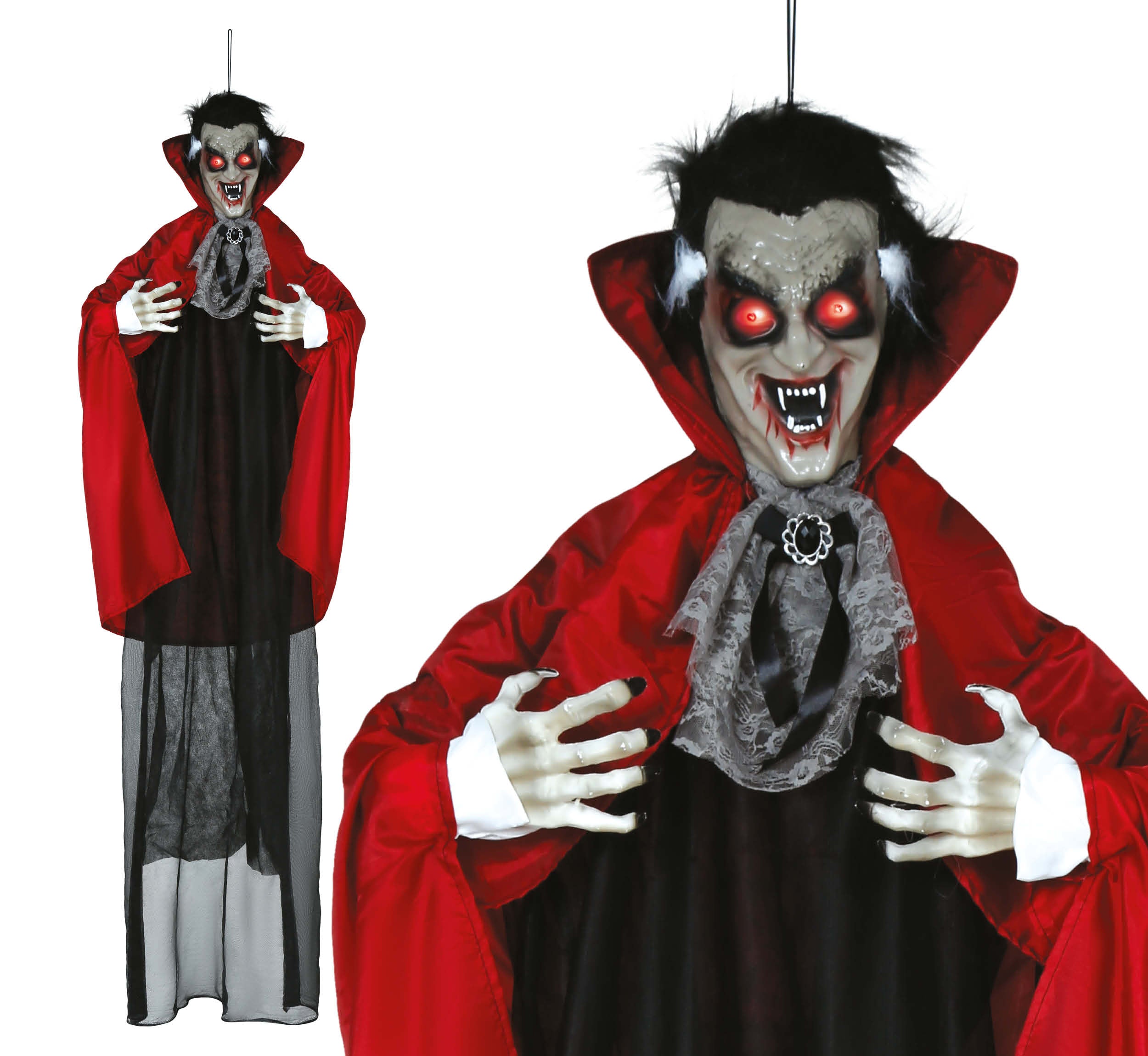 GP29064 – Vampir Halloweenfigur Beweglich Klang – Farbe: Rot / Schwarz
