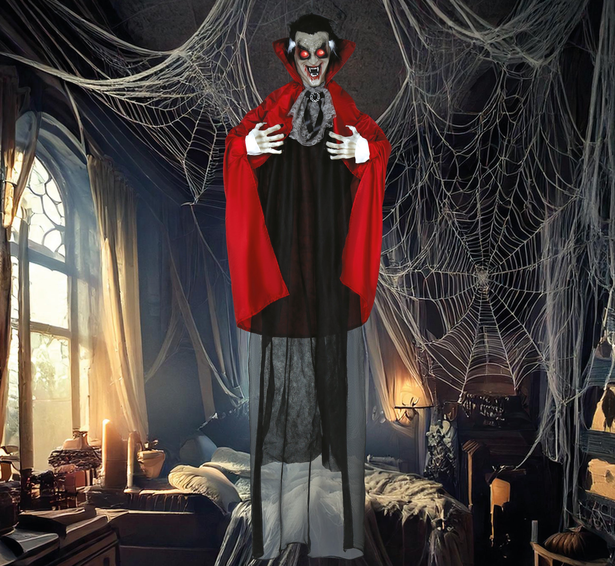 GP29064 – Vampir Halloweenfigur Beweglich Klang – Farbe: Rot / Schwarz