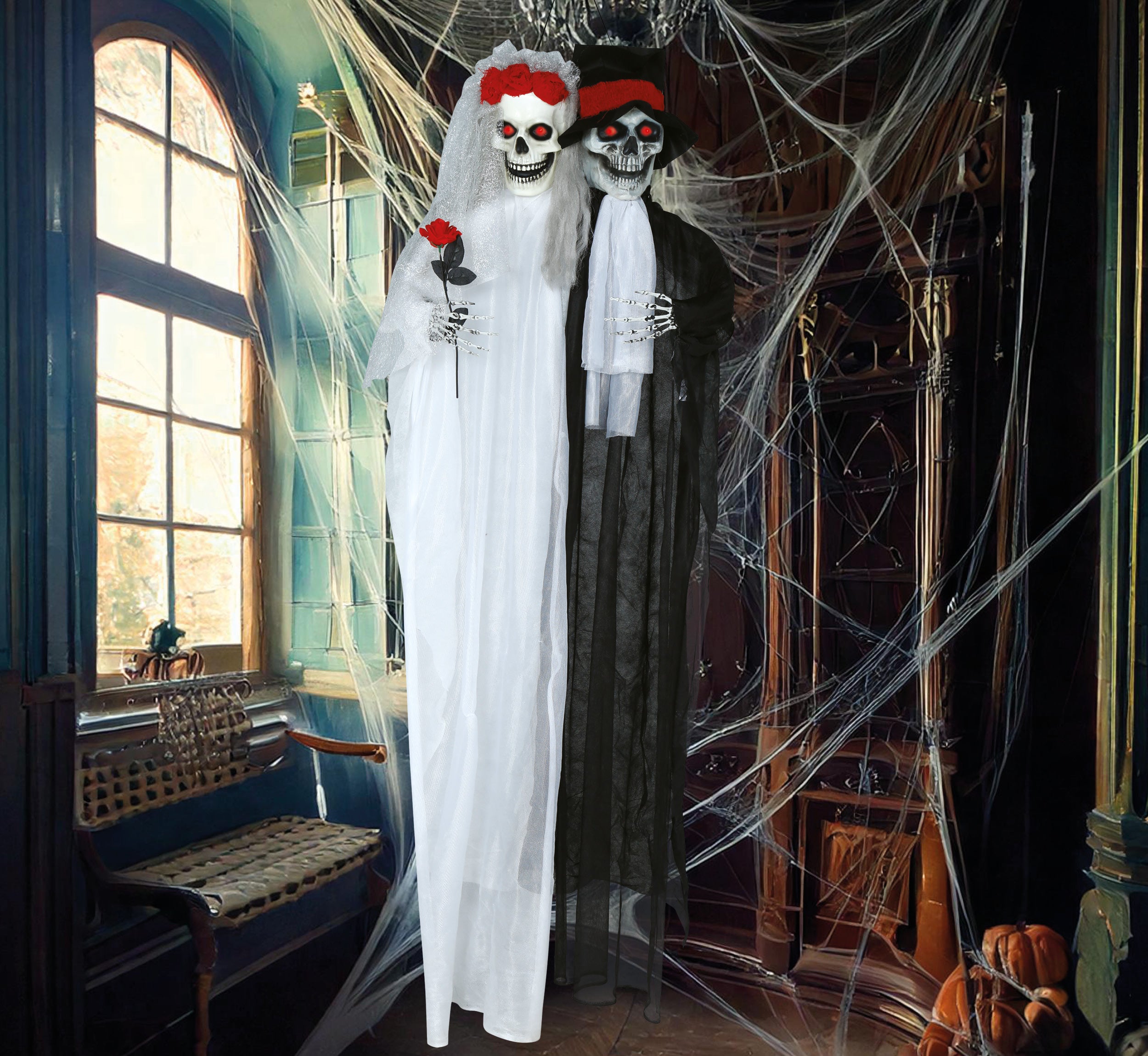 GP29065 – Skelett Brautpaar Hängefigur Halloween – Farbe: Weiß / Schwarz