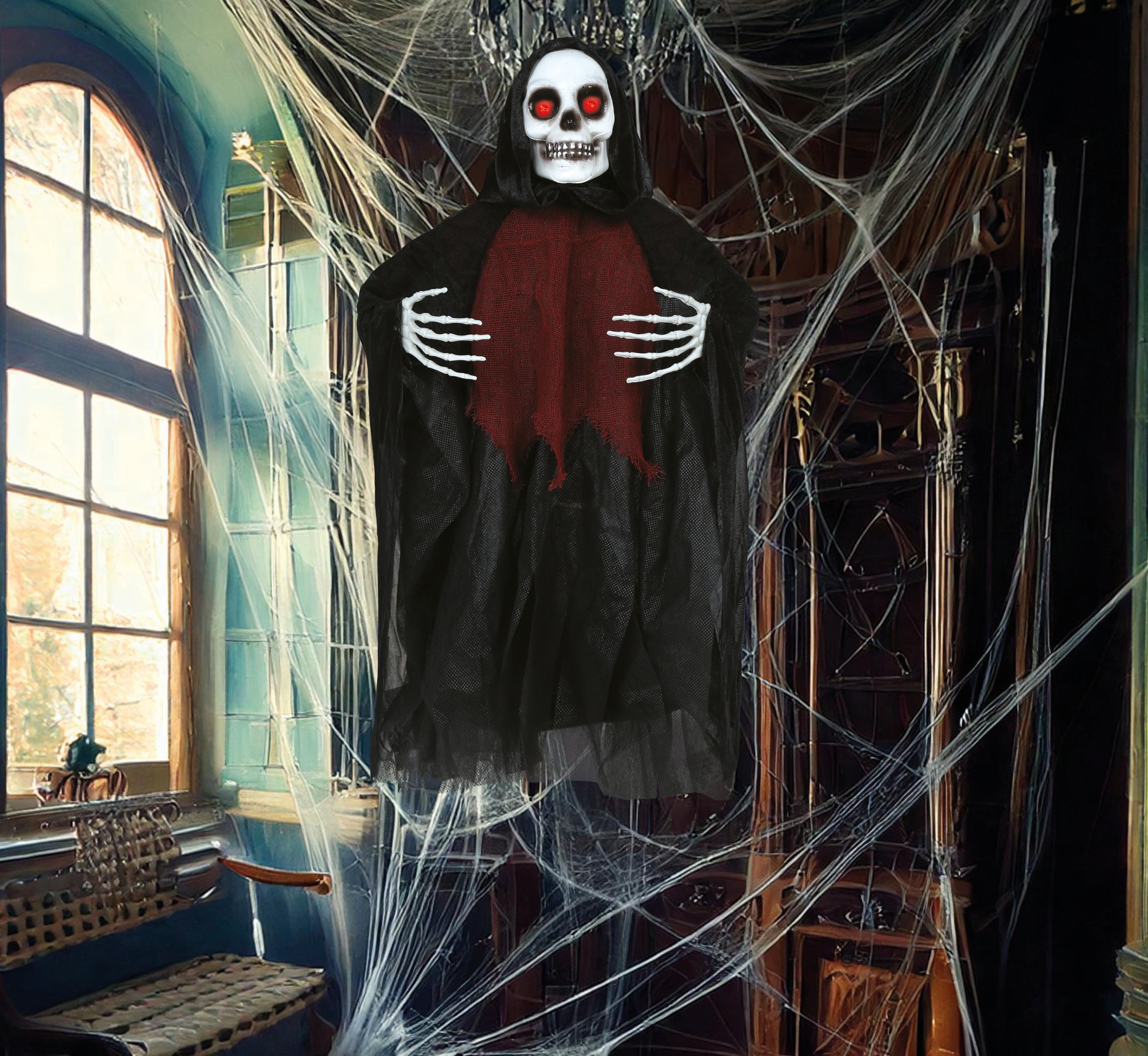 GP29067 – Skelett Grusel Halloween Hängedekoration – Farbe: Rot / Schwarz