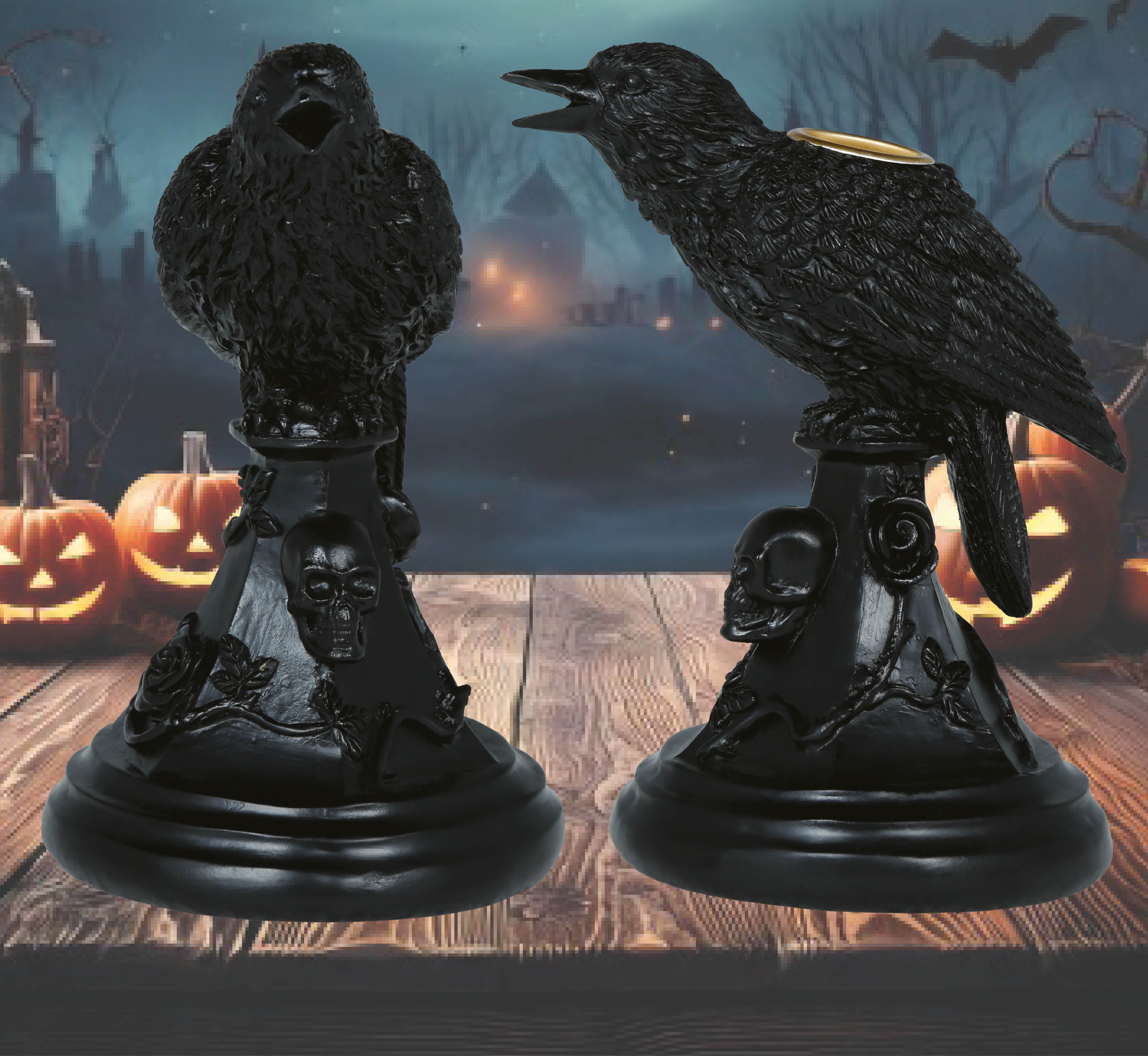 GP29087 – Tier Rabe Kerzenhalter Halloween – Farbe: Schwarz