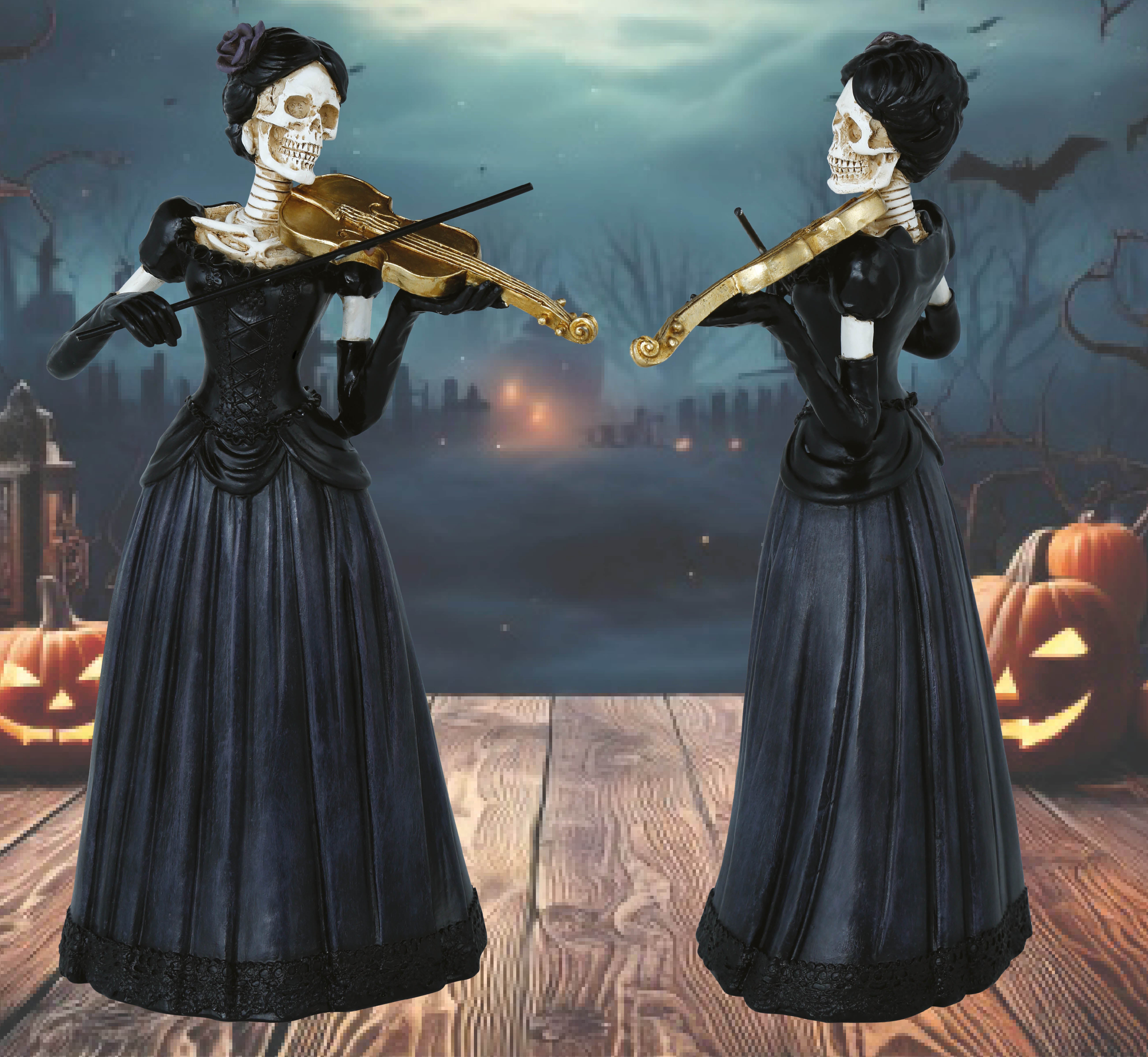 GP29089 – Skelett Geigerin Halloween Dekofigur – Farbe: Schwarz