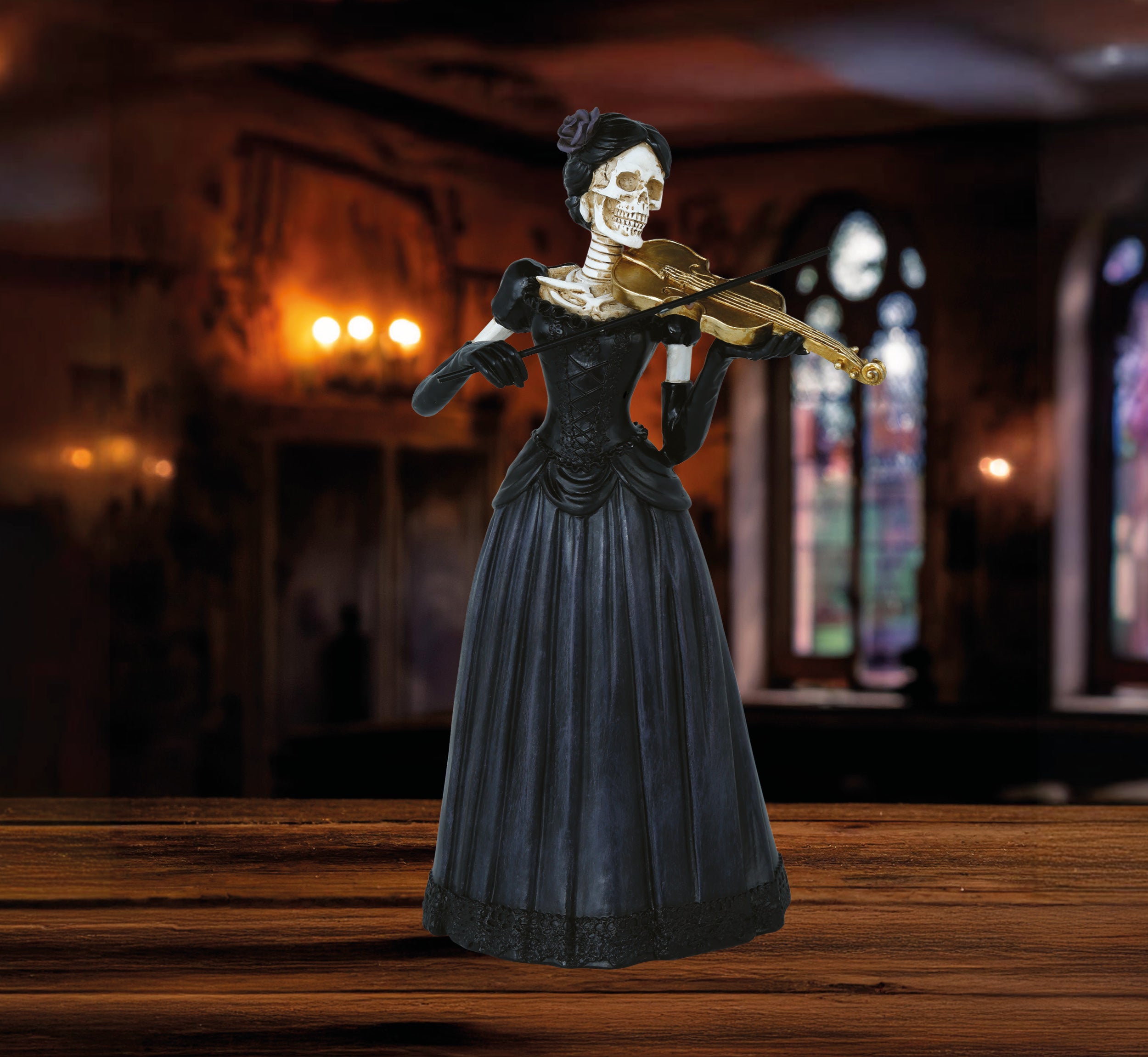 GP29089 – Skelett Geigerin Halloween Dekofigur – Farbe: Schwarz