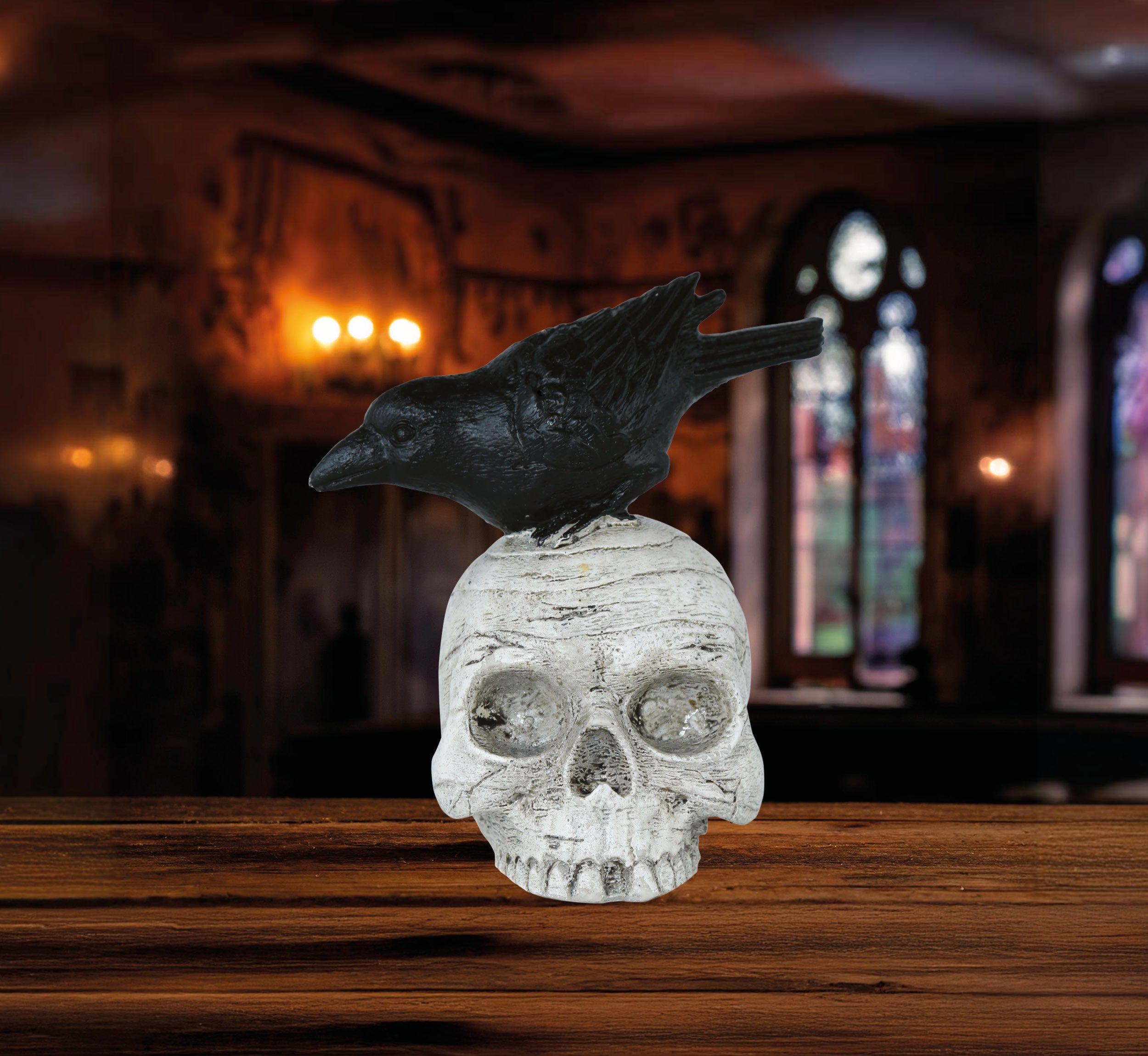 GP29093 – Skelett Dekoration Rabe Totenschädel – Farbe: Beige / Schwarz