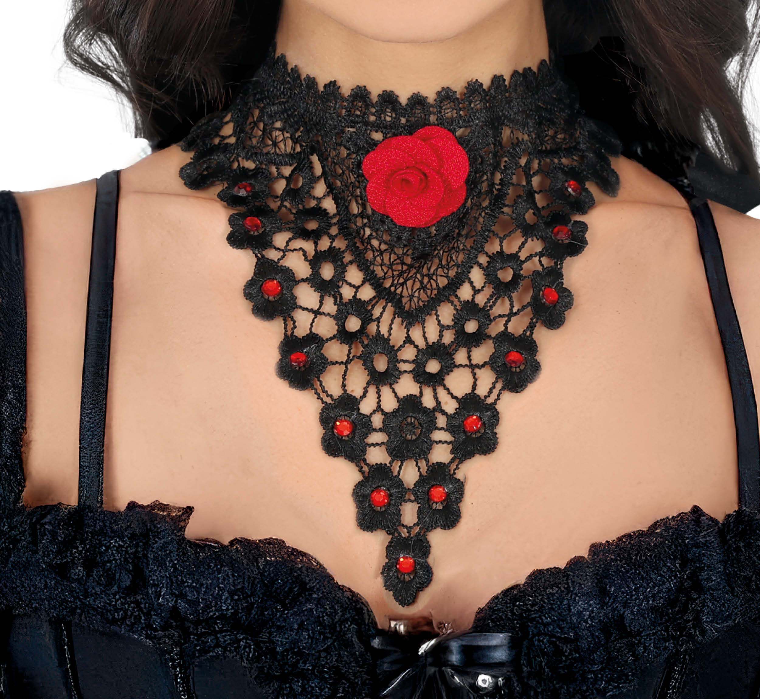 GP29105 – Marquisen Halskette Rote Rose Eleganz – Farbe: Schwarz / Rot