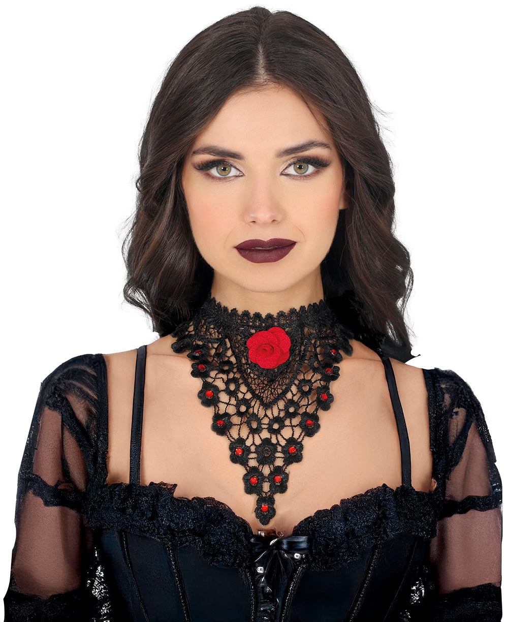 GP29105 – Marquisen Halskette Rote Rose Eleganz – Farbe: Schwarz / Rot