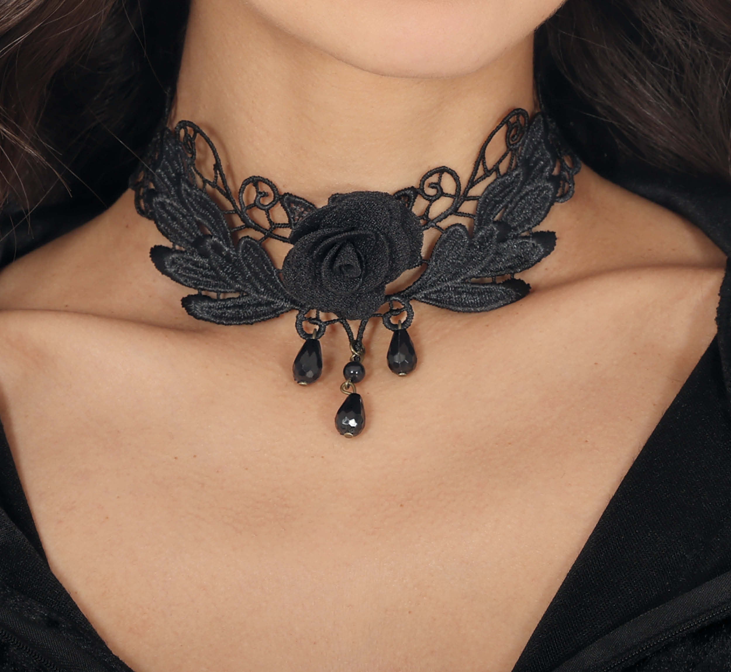 GP29106 – Prinzessin Schwarze Rose Choker – Farbe: Schwarz