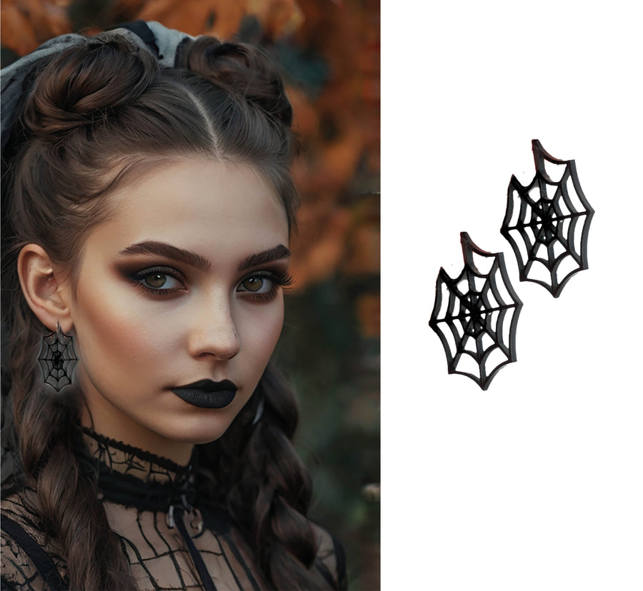 GP29111 – Halloween Spinnweben Ohrringe Gothic – Farbe: Schwarz, Ansicht 2