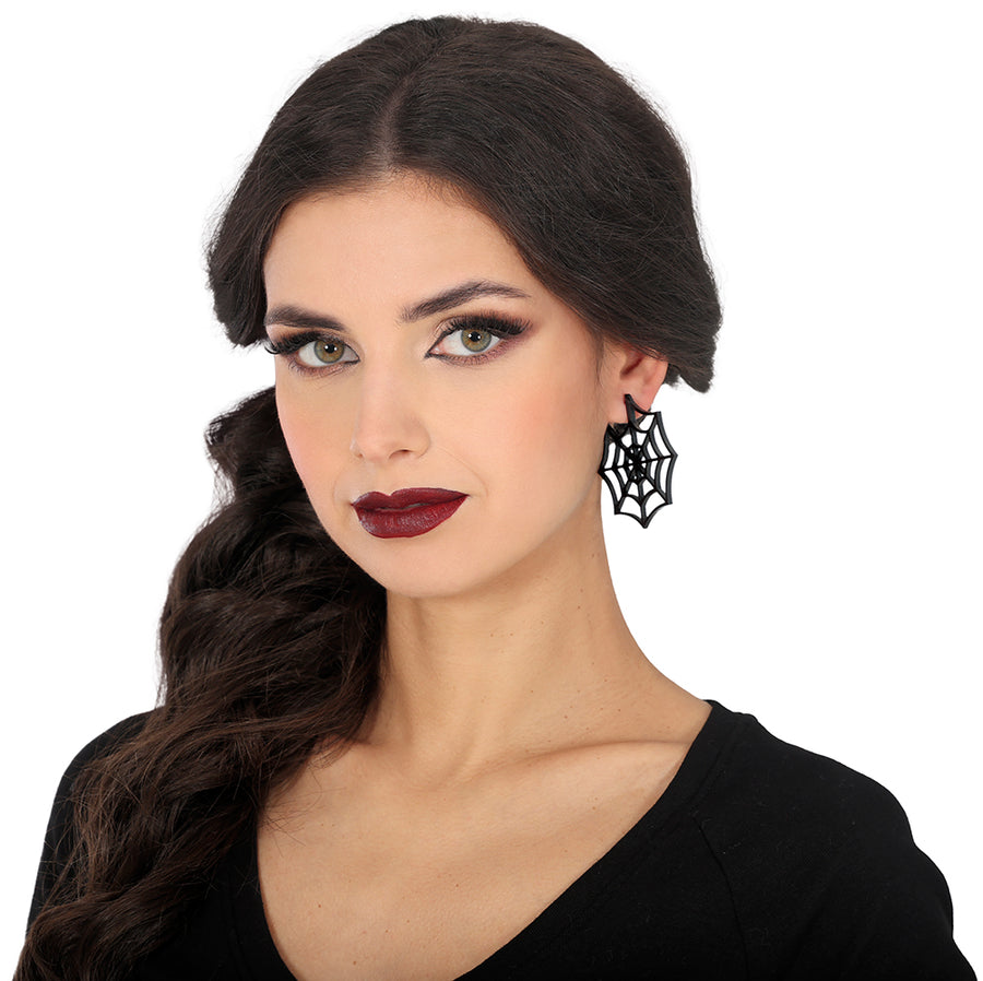 Spinnennetz Ohrringe für Damen 5 cm schwarz