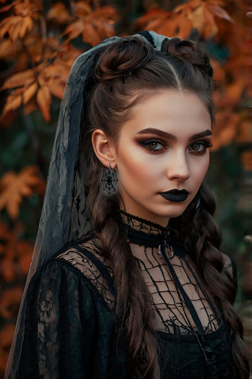 GP29111 – Halloween Spinnweben Ohrringe Gothic – Farbe: Schwarz