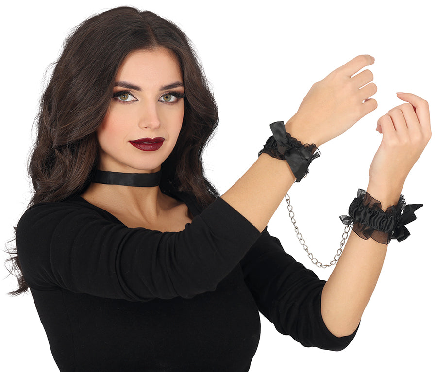 Gothic Handschellen für Erwachsene mit Spitze