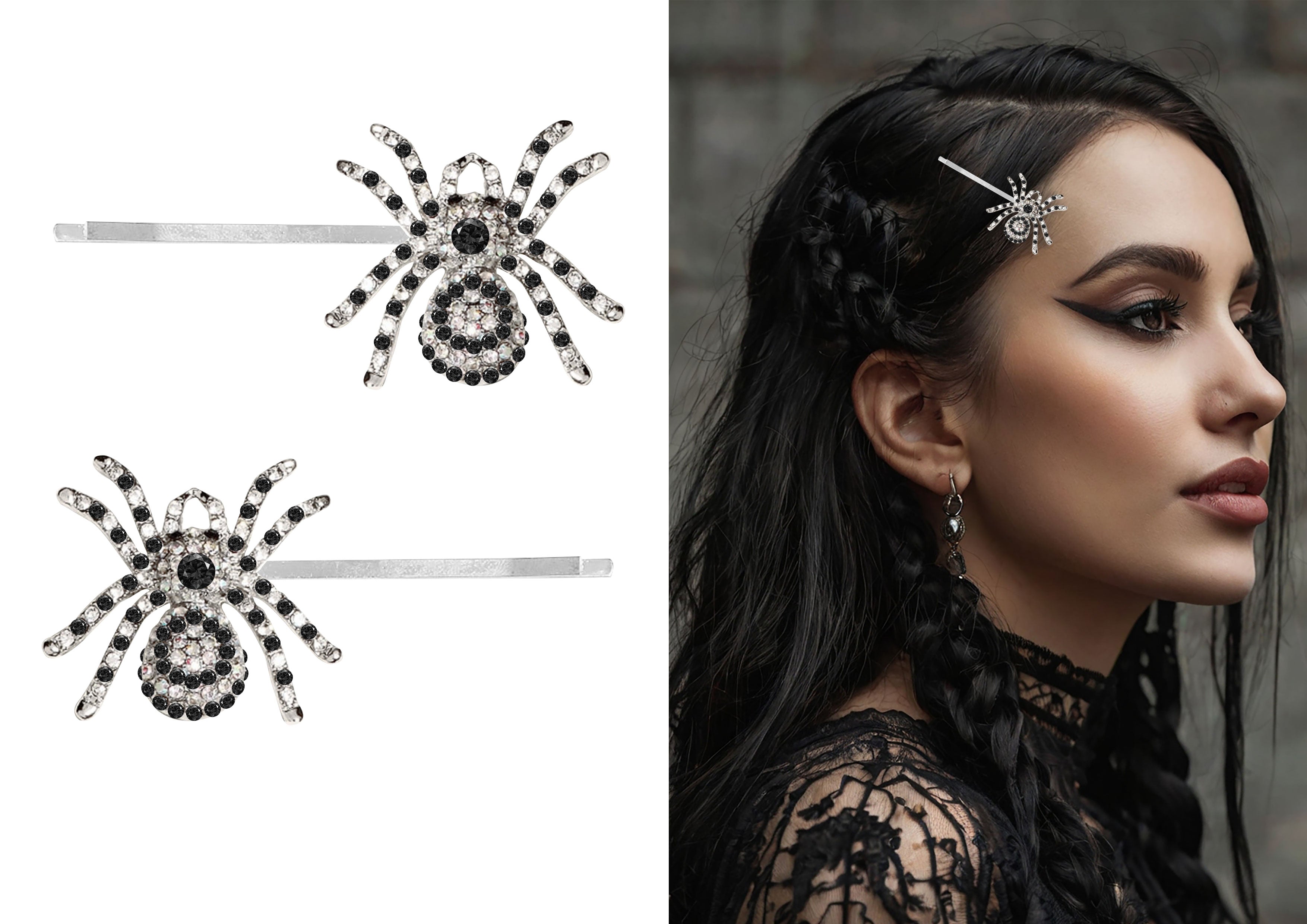 GP29124 – Tiere Spinne Haar Accessoires Glanz Halloween – Farbe: Silber / Schwarz