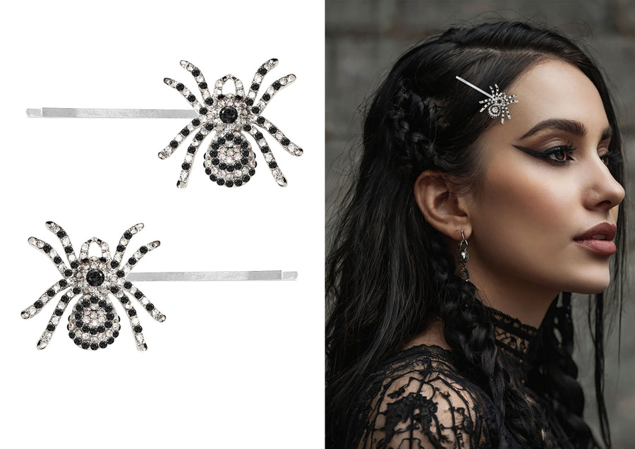 GP29124 – Tiere Spinne Haar Accessoires Glanz Halloween – Farbe: Silber / Schwarz, Ansicht 2