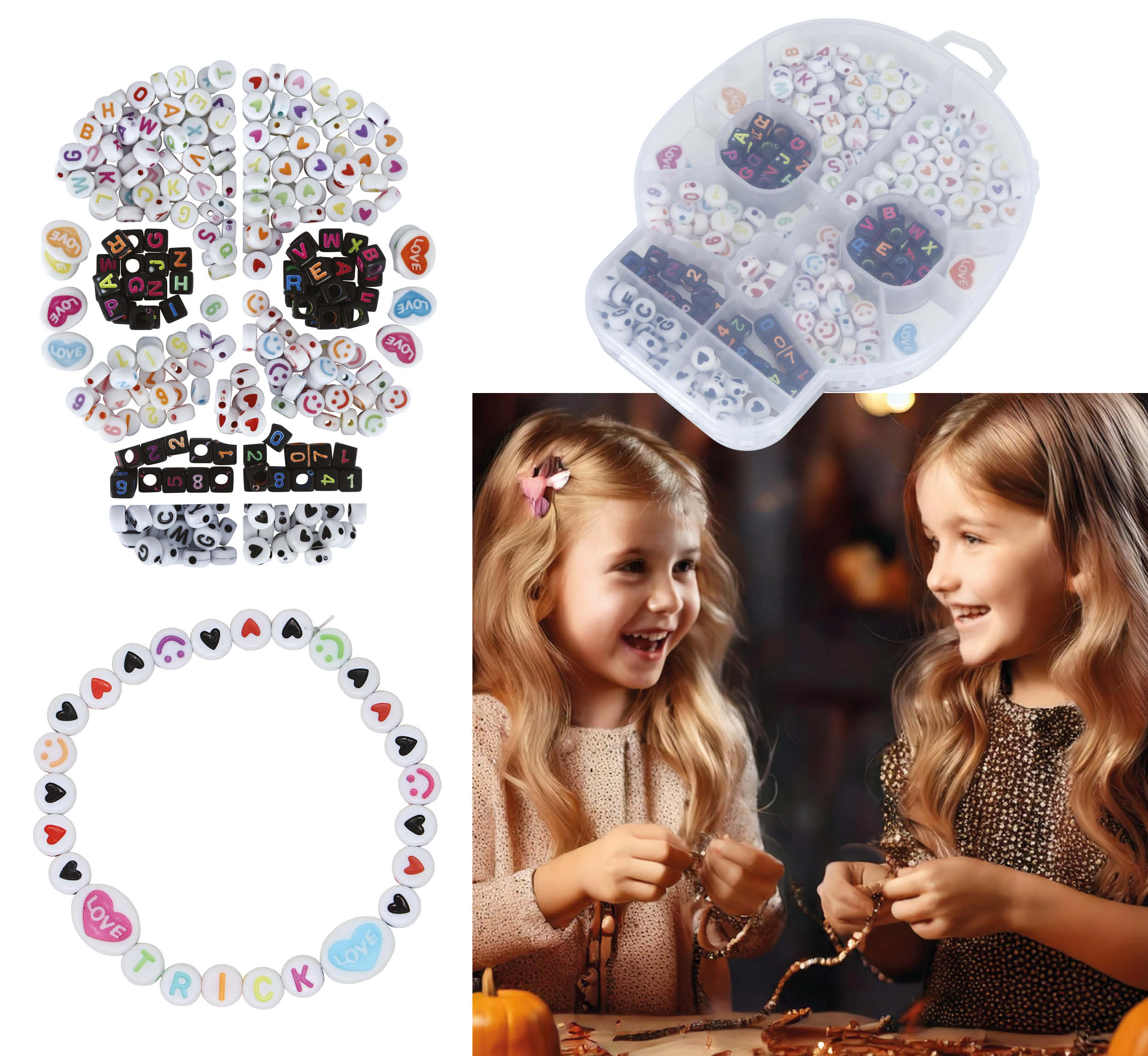 GP29144 – Halloween Armbänder Set Kreative Buchstaben – Farbe: Weiß / Schwarz
