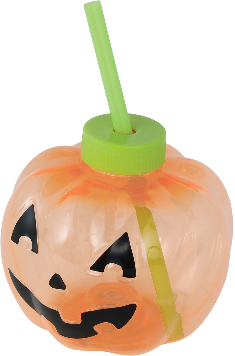 LED Kürbis Becher 17 cm mit Strohhalm