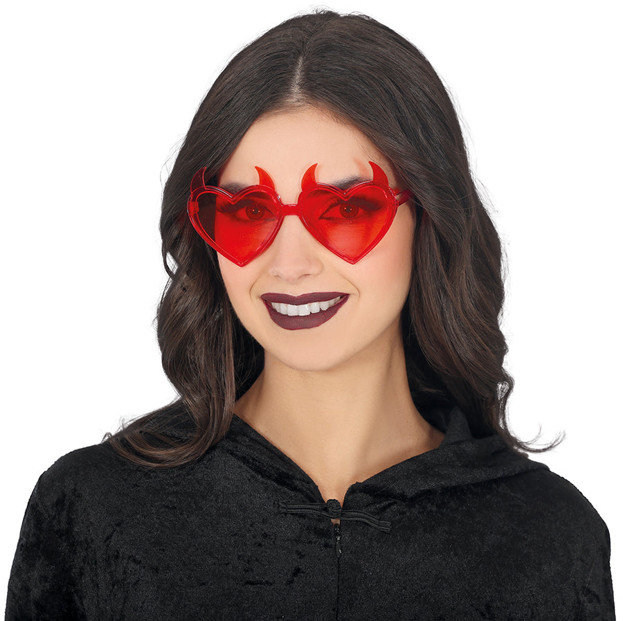 Teufel Brille für Erwachsene mit Hörnern rot
