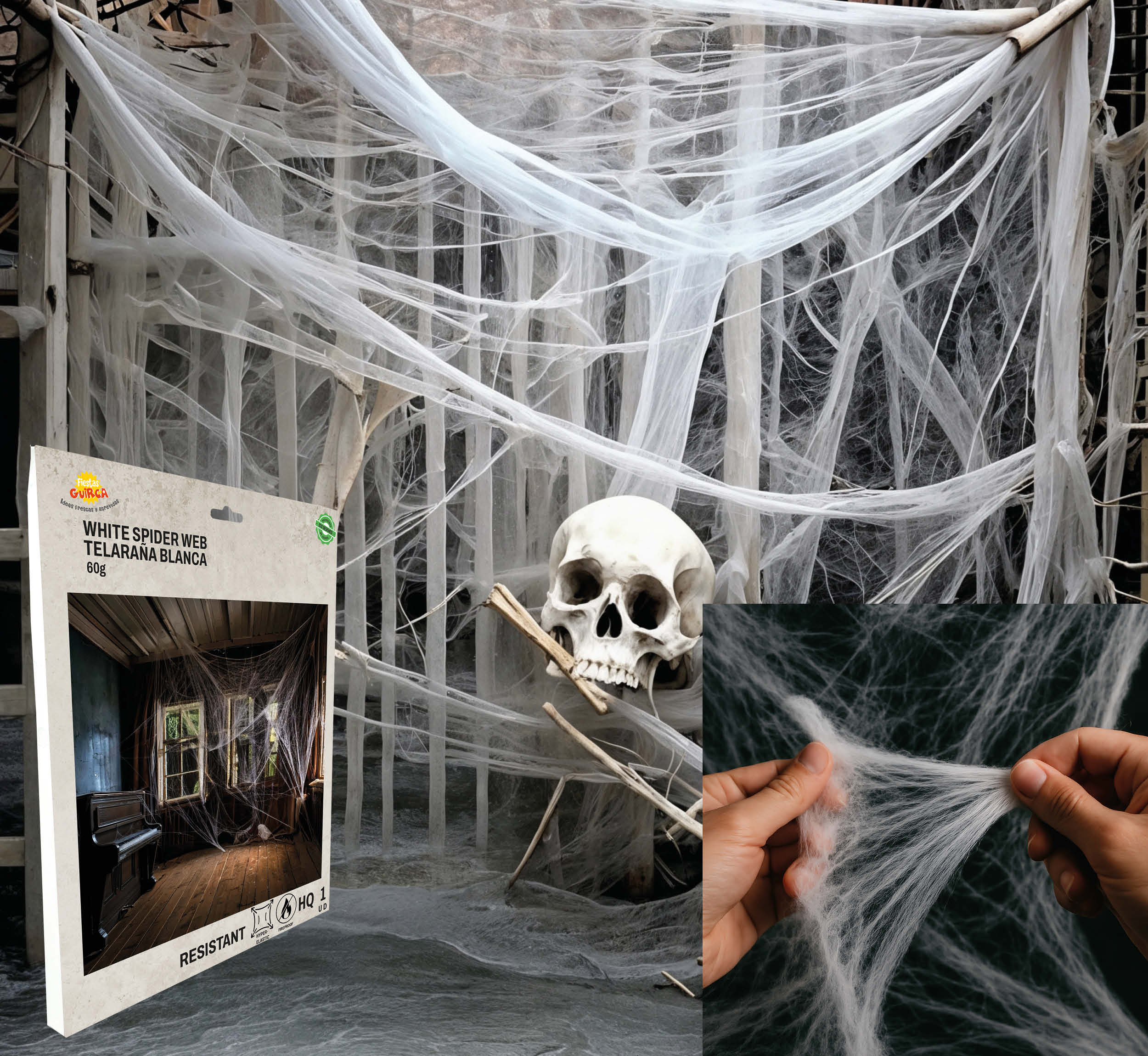 GP29188 – Halloween Spinnenweben Deko Geisterhaus – Farbe: Weiß