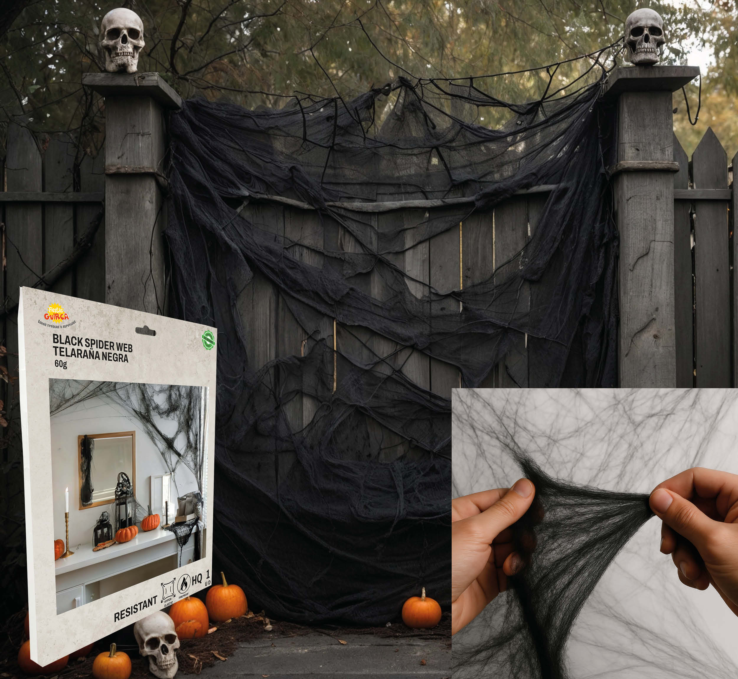 GP29189 – Halloween Spinnennetz Dekoration Unheimliche – Farbe: Schwarz