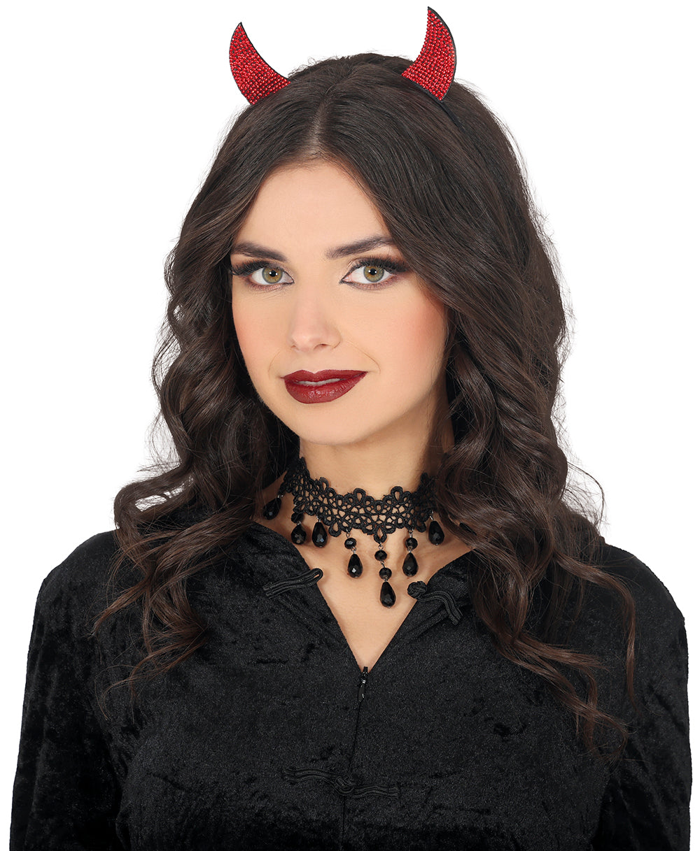 GP29191 – Dämon Hörner Stirnband Halloween Zubehör – Farbe: Rot